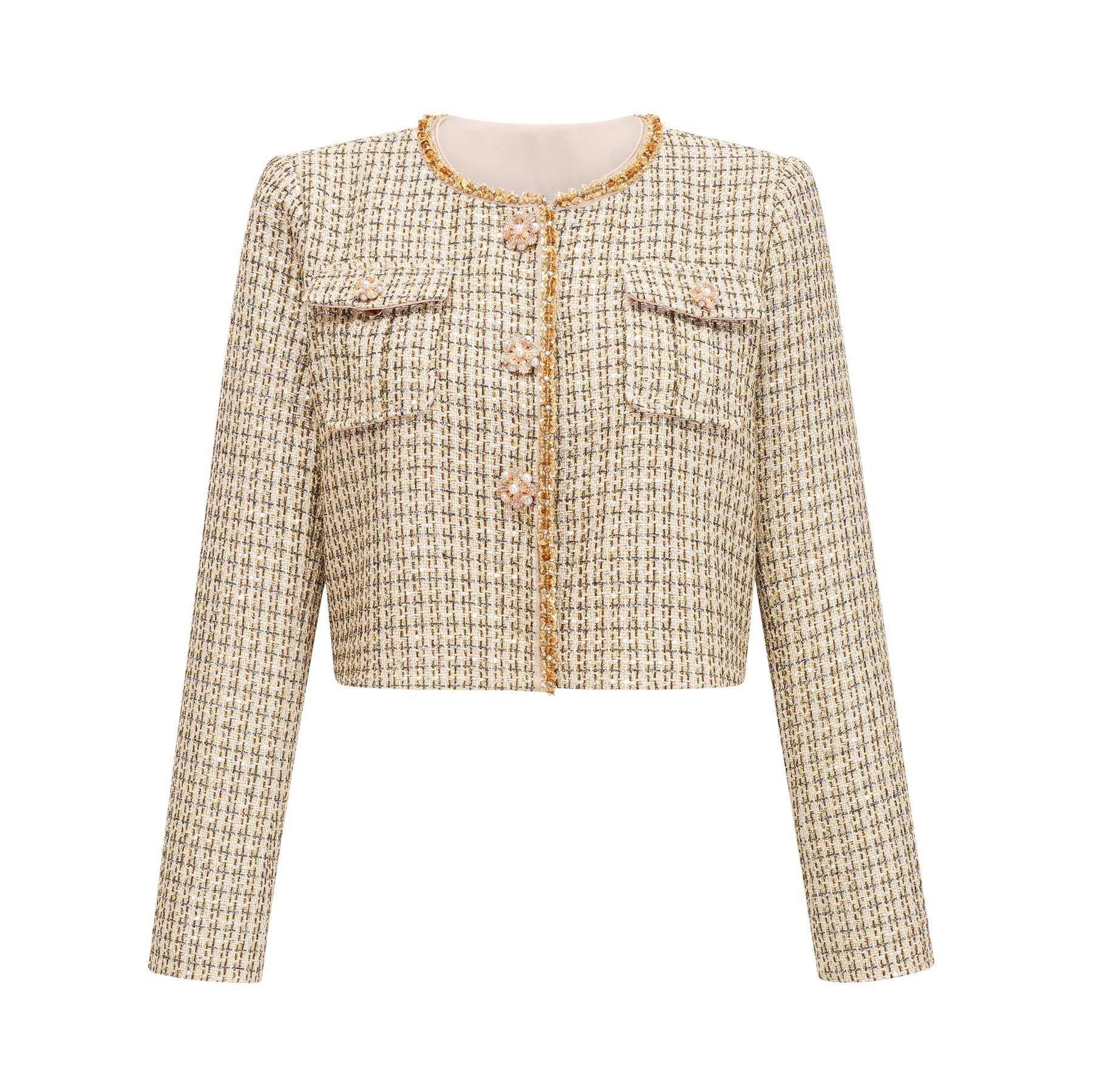 Maeve Jacket & Skirt Gold Tweed Sequin Set