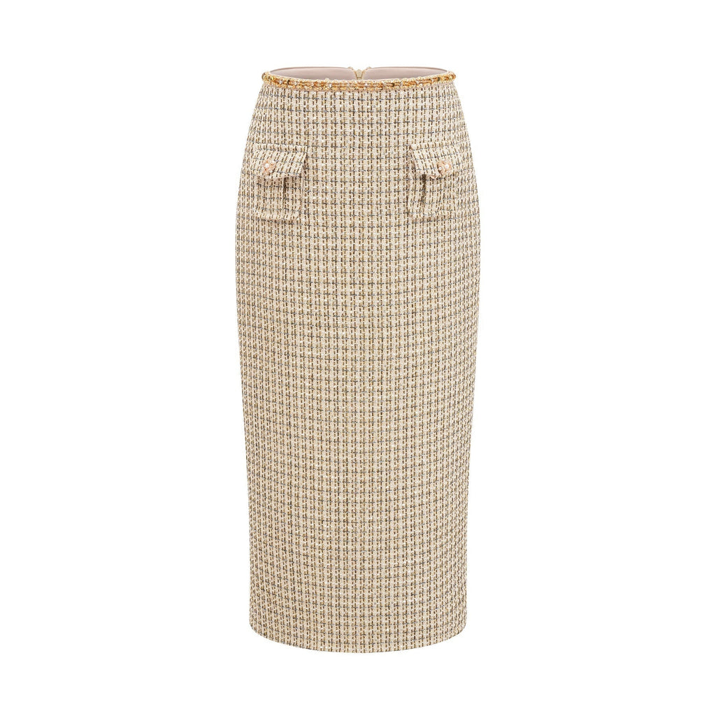 Maeve Jacket & Skirt Gold Tweed Sequin Set