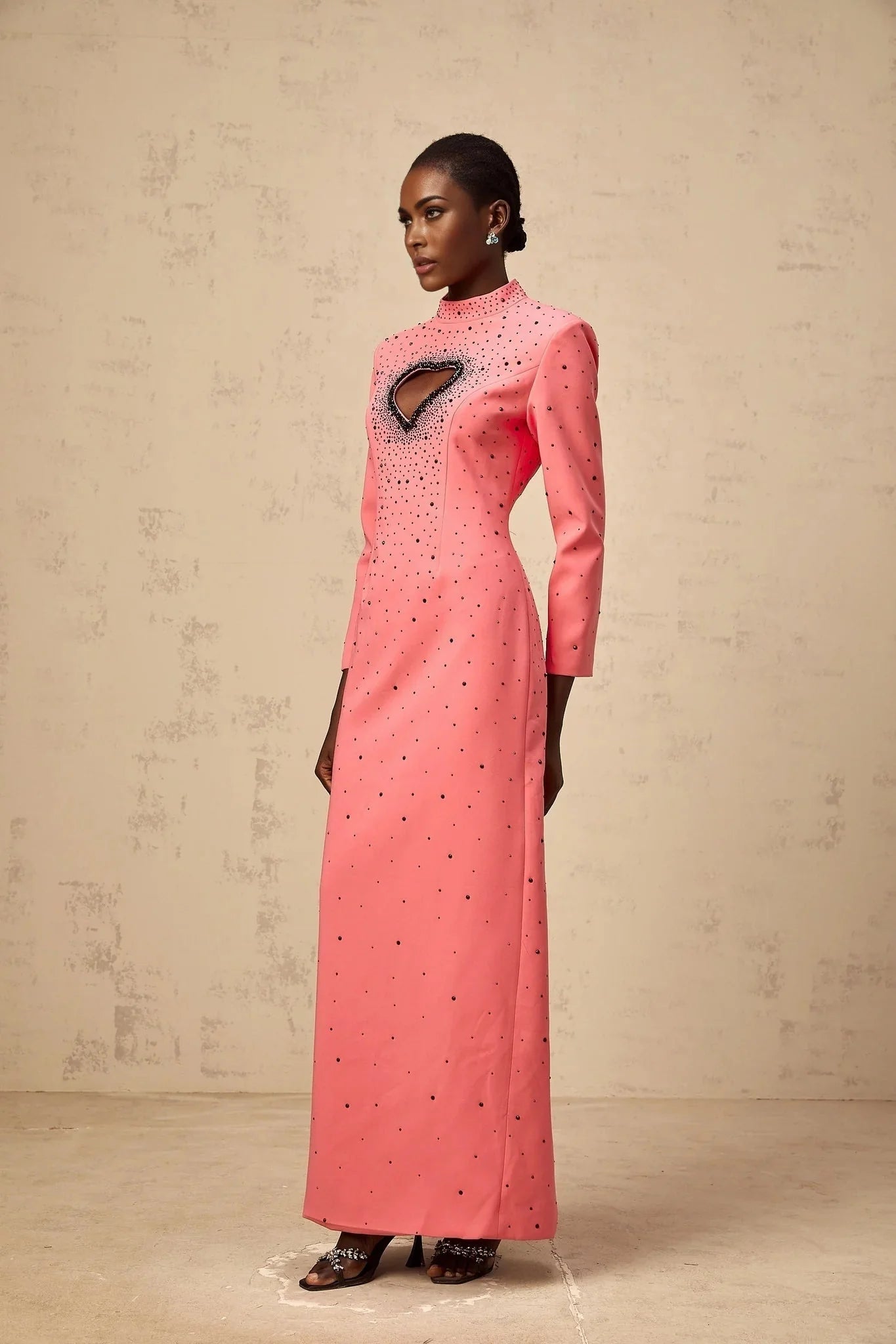 Maeve Maxi Dress Pink Heart Cut - Out Rhinestone Embellished