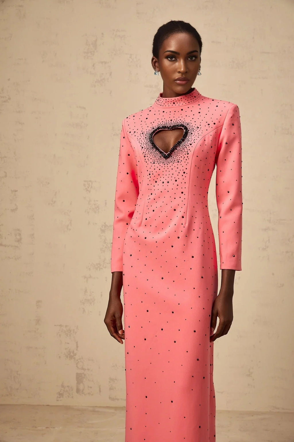 Maeve Maxi Dress Pink Heart Cut - Out Rhinestone Embellished