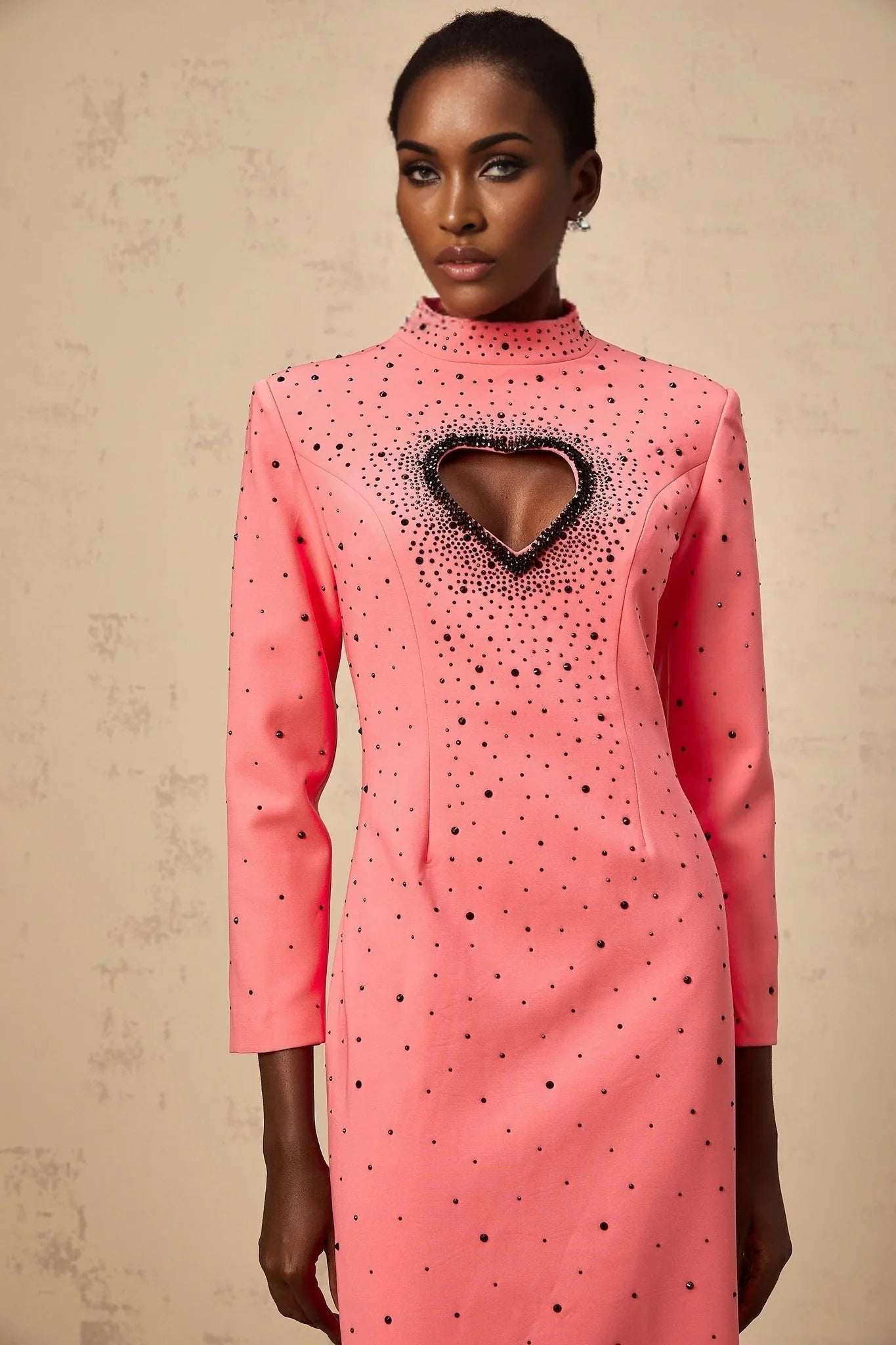 Maeve Maxi Dress Pink Heart Cut - Out Rhinestone Embellished