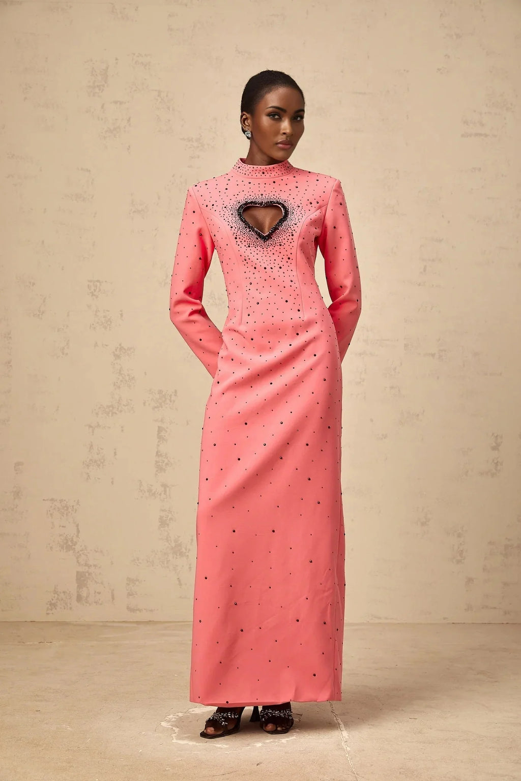 Maeve Maxi Dress Pink Heart Cut - Out Rhinestone Embellished