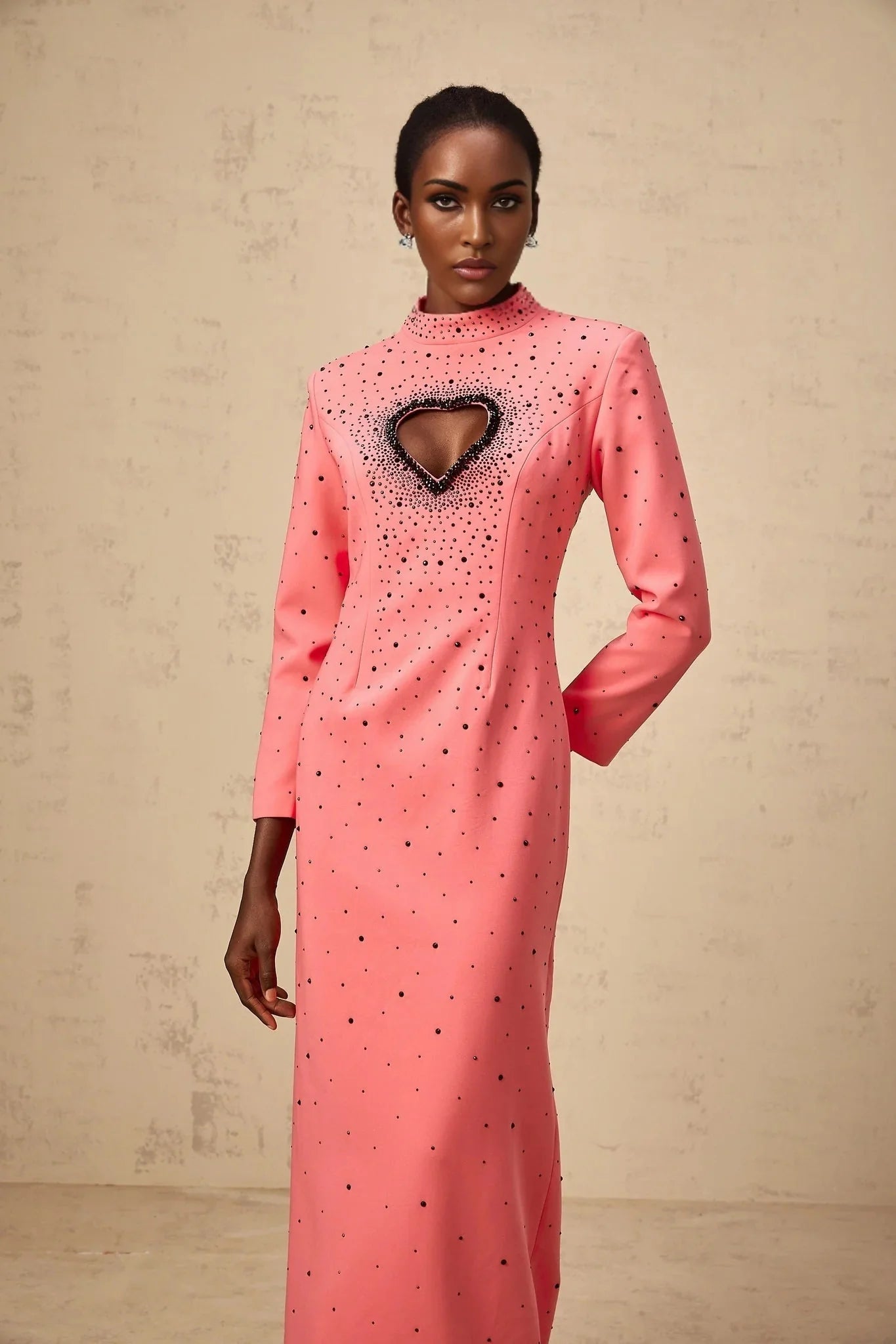 Maeve Maxi Dress Pink Heart Cut - Out Rhinestone Embellished