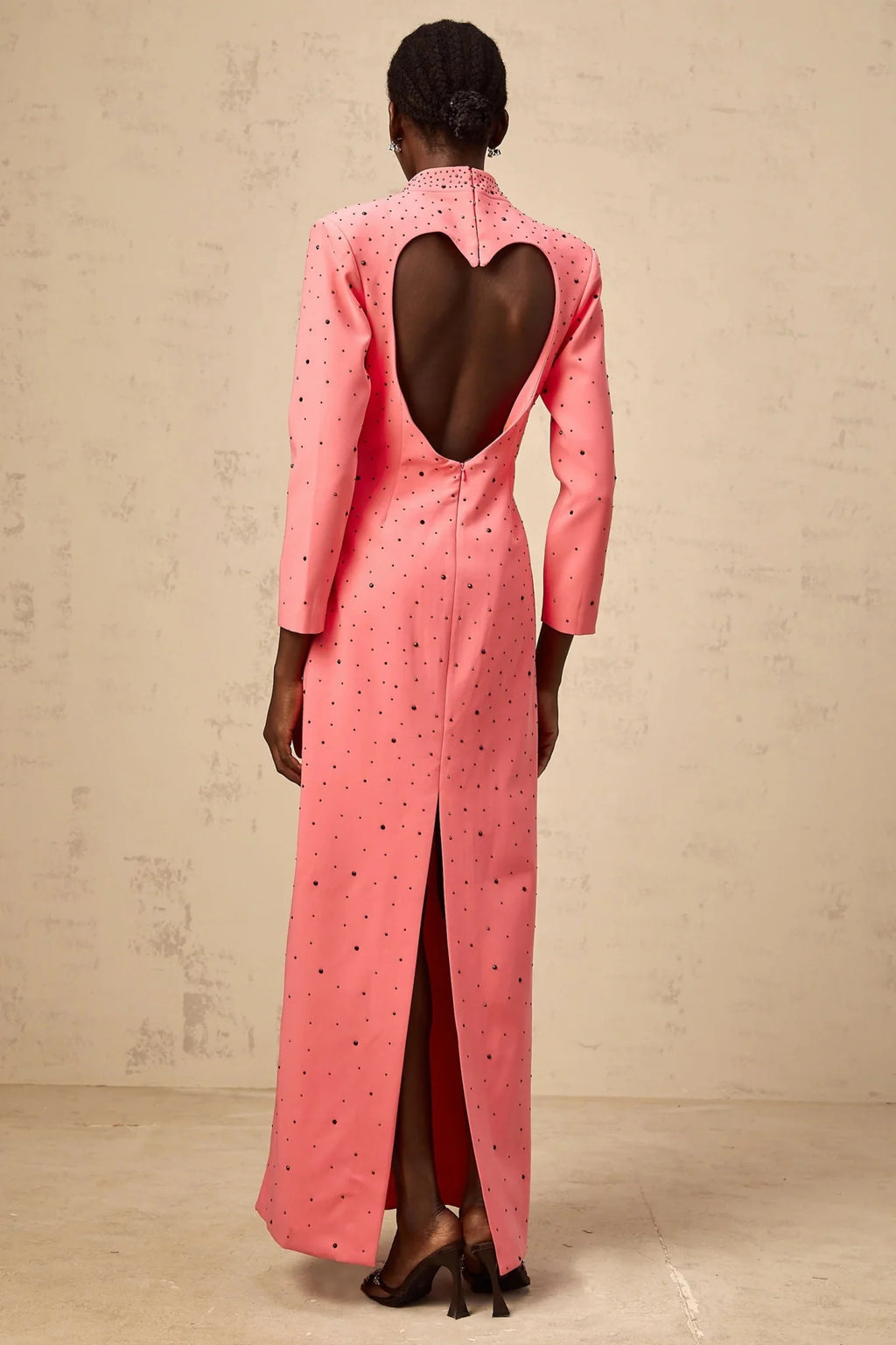 Maeve Maxi Dress Pink Heart Cut - Out Rhinestone Embellished