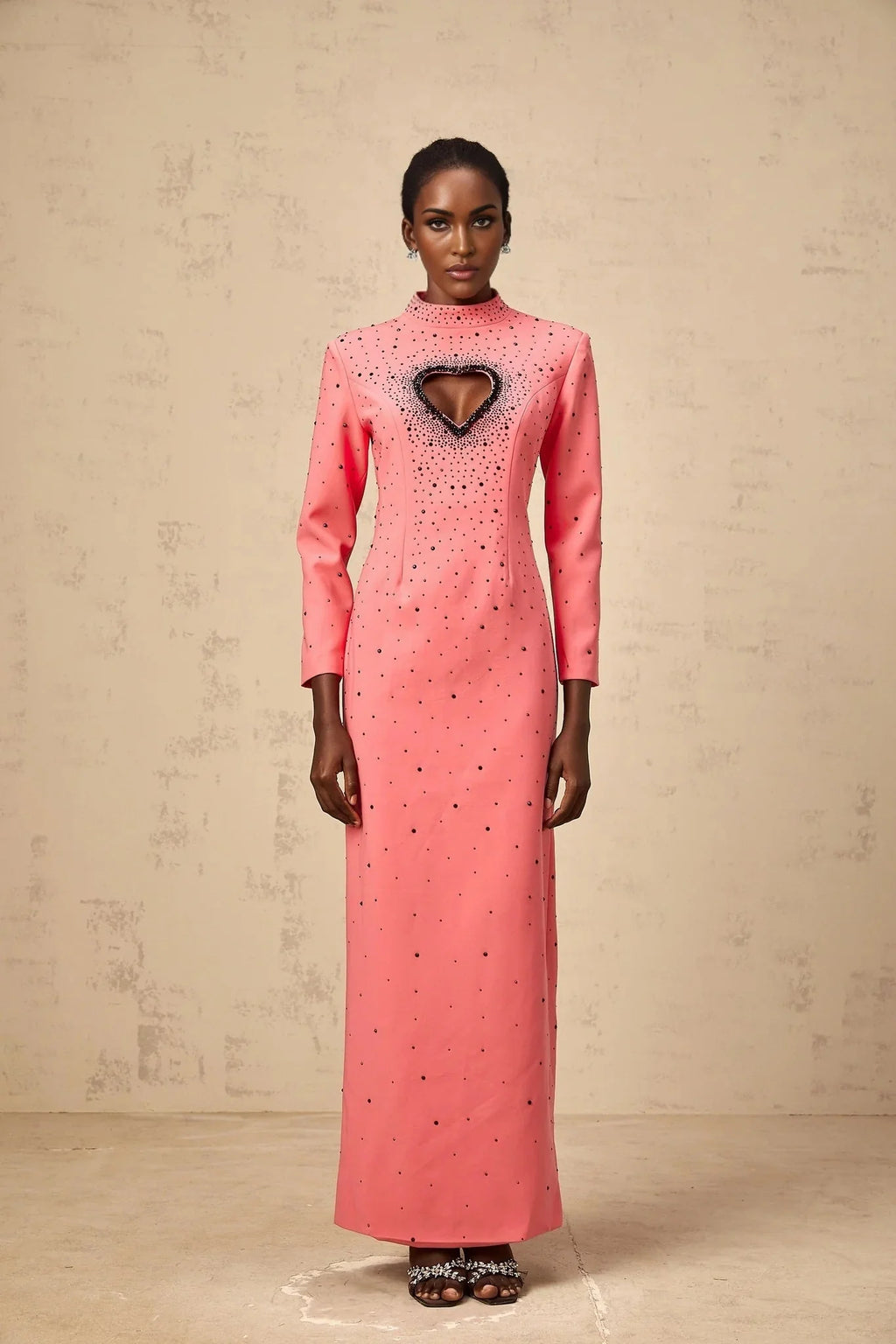 Maeve Maxi Dress Pink Heart Cut - Out Rhinestone Embellished