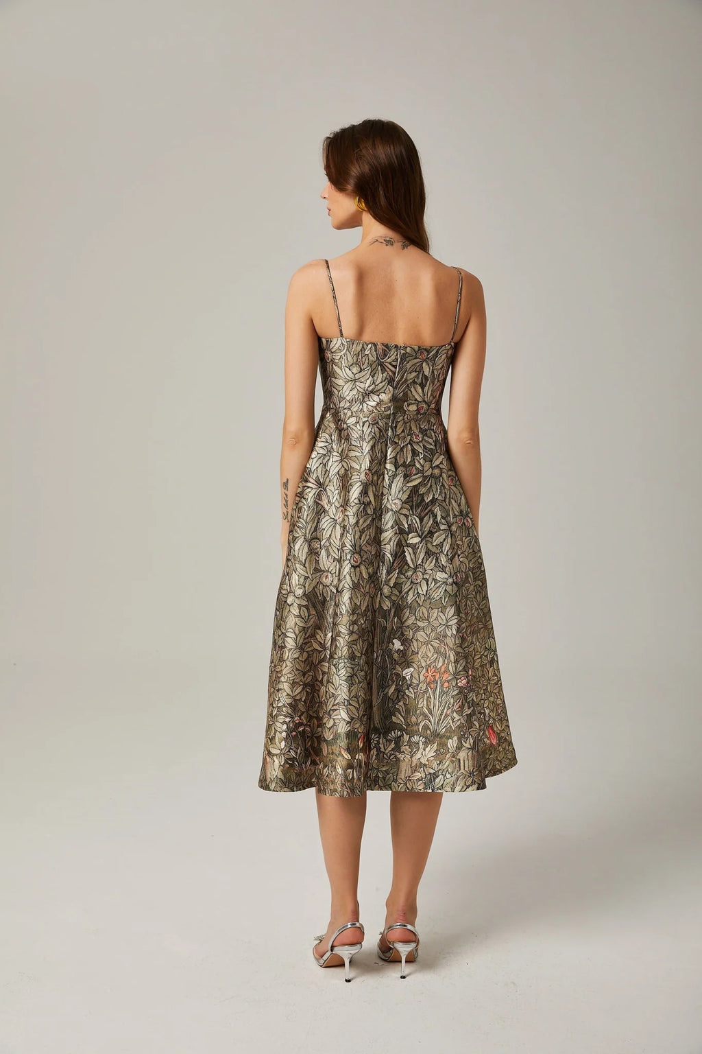 Maeve Midi Dress Green Jungle Print Flared Skirt & Spaghetti Straps Chic Style