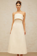 Maeve Midi Dress White Corset Foldover Aline Flared Skirt