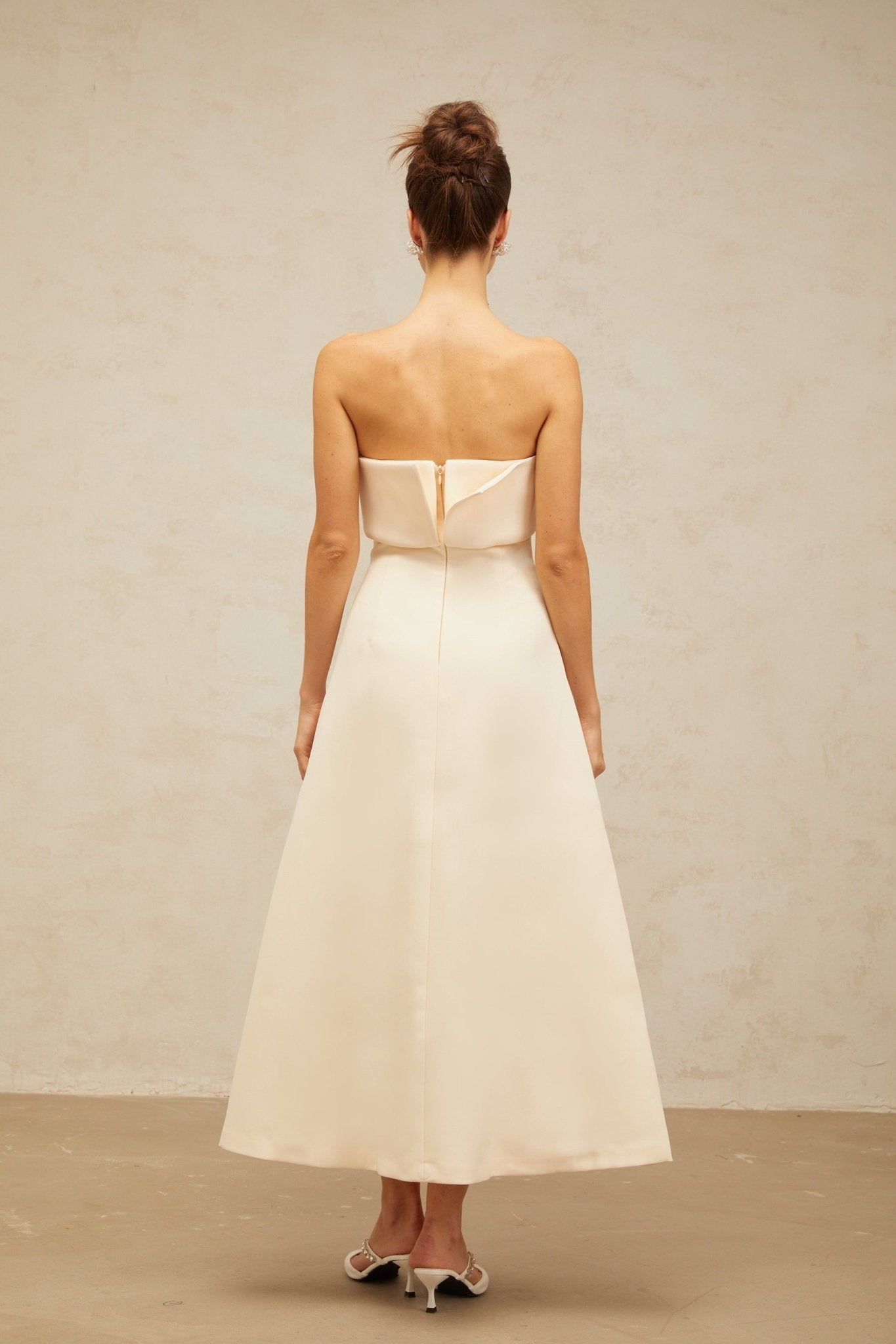 Maeve Midi Dress White Corset Foldover Aline Flared Skirt