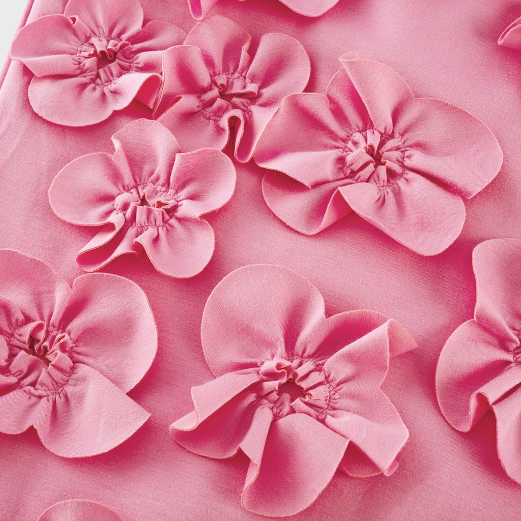 Magali Pink Sleeveless Maxi Dress With 3D Floral Appliqués and Pockets