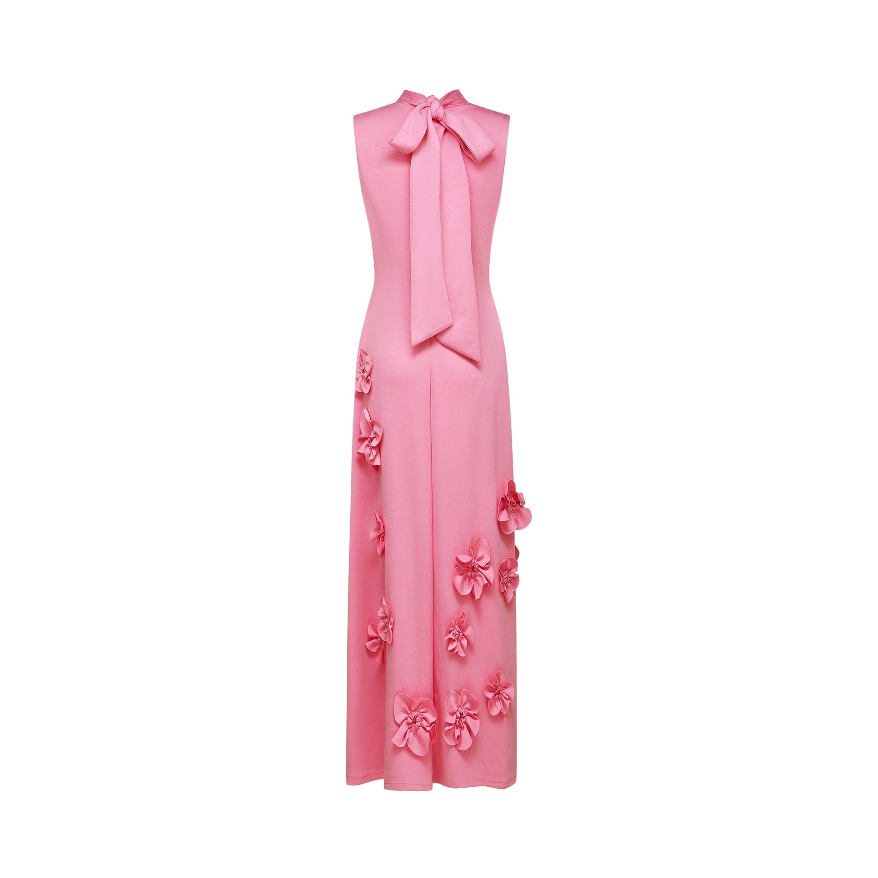 Magali Pink Sleeveless Maxi Dress With 3D Floral Appliqués and Pockets