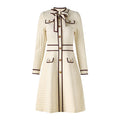 Maia Dress - Tailored Bodice - Flared a - Line Skirt - Elegant Knit Texture - Cinched Waist - Bow - Tie Detail