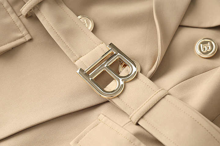 Maia Trench Coat – Double - Breasted Fit – Gold Buttons – Belted Waist