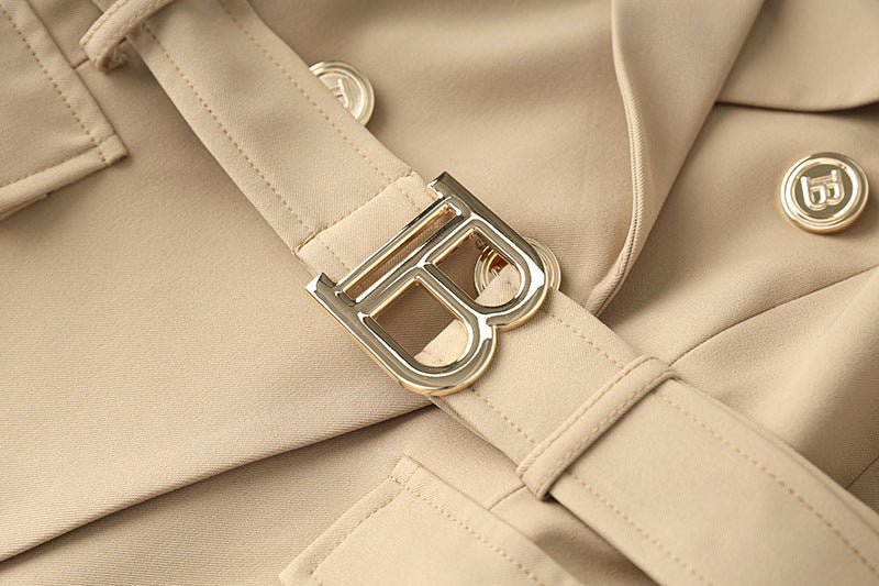 Maia Trench Coat – Double - Breasted Fit – Gold Buttons – Belted Waist