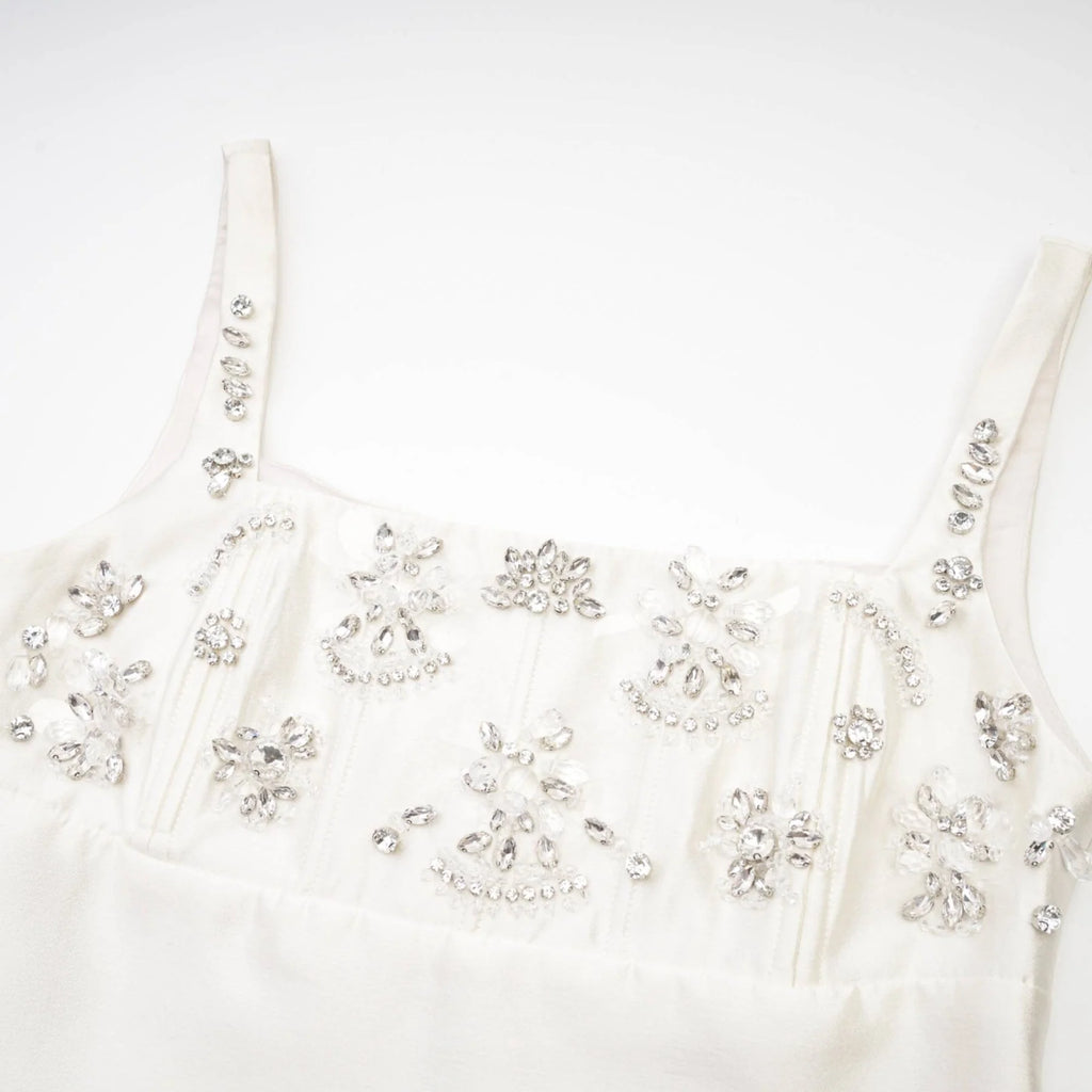 Maisie Mini Dress White Crystal Embellished Square Neck Sparkle