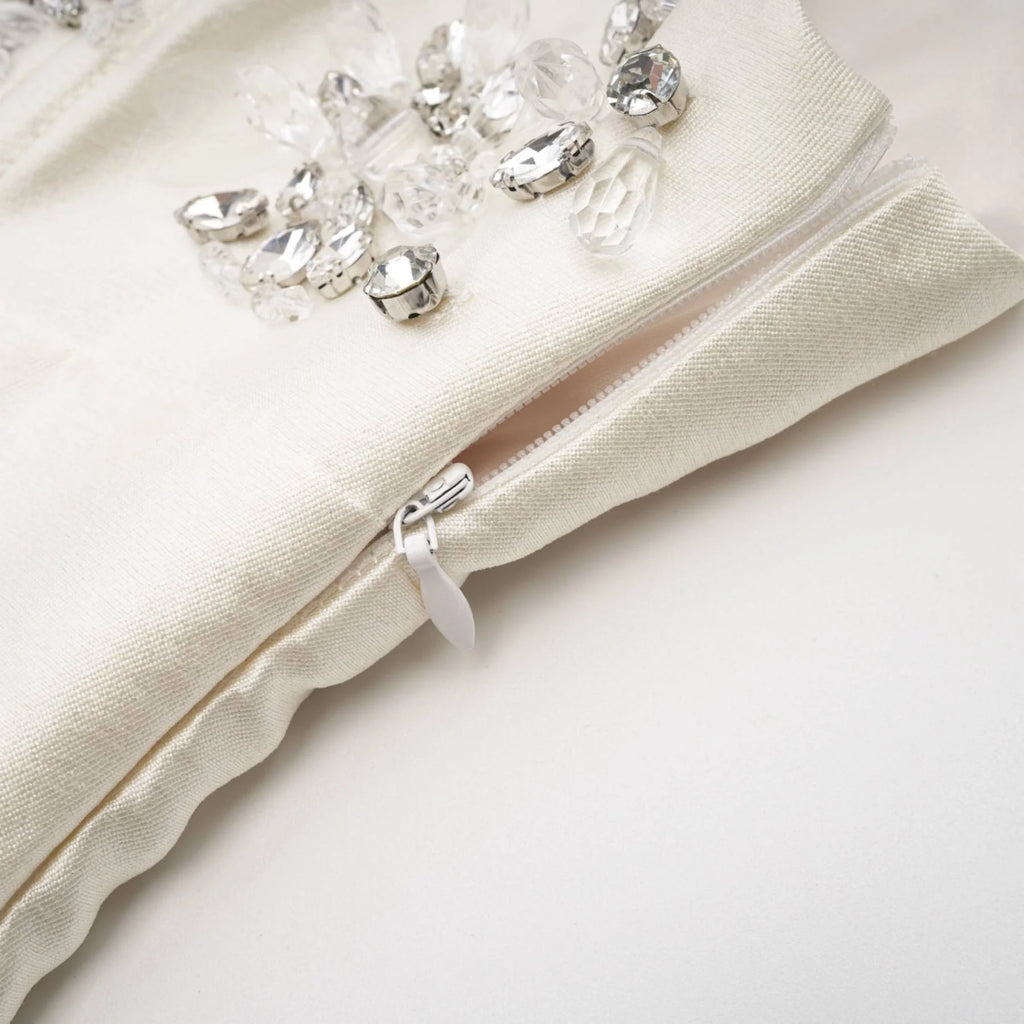 Maisie Mini Dress White Crystal Embellished Square Neck Sparkle