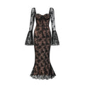 Makayla Maxi Dress - Long Sleeve Black Lace with Square Neck and Flared Cuffs