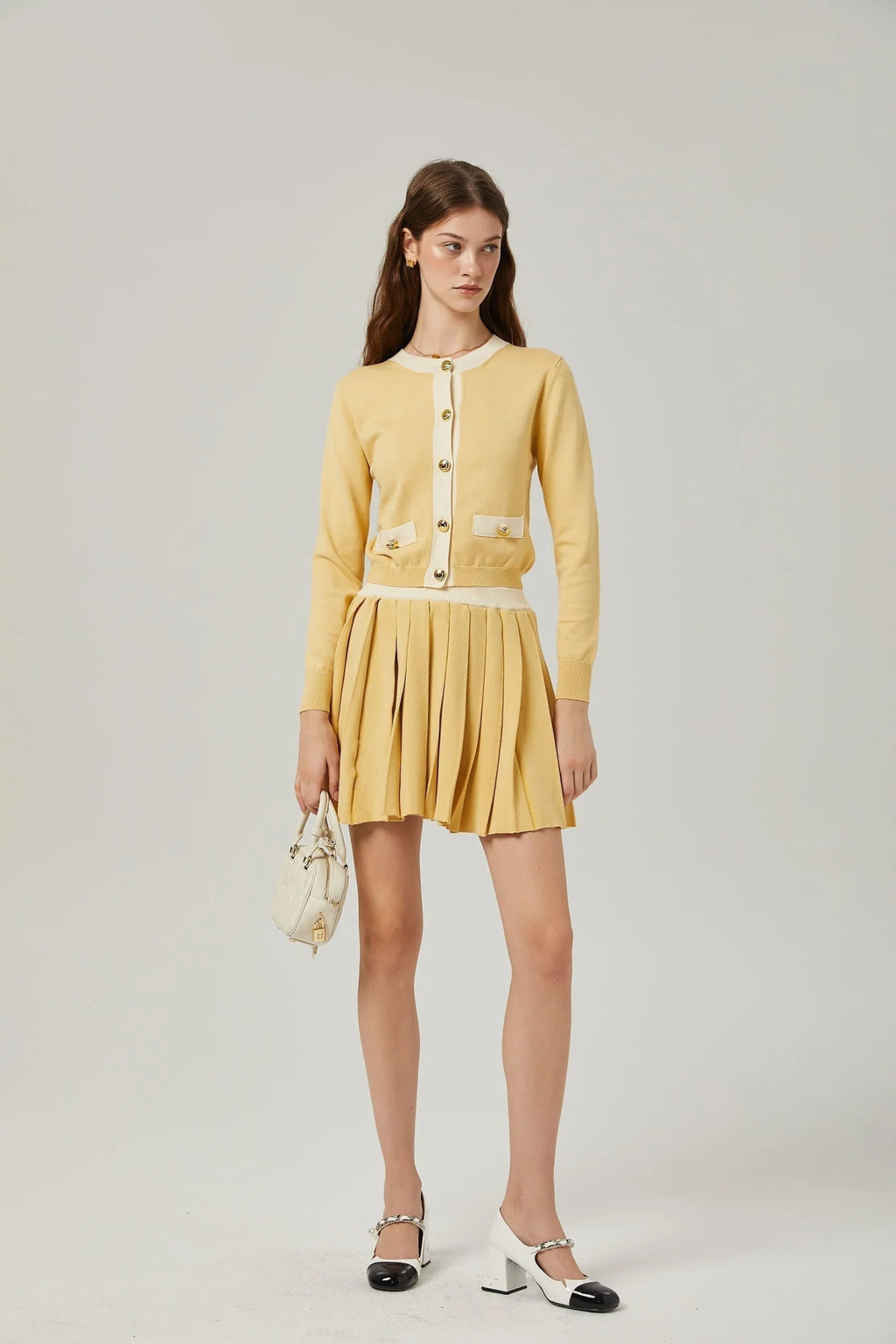 Malaya Cardigan & Skirt Yellow Wool Set