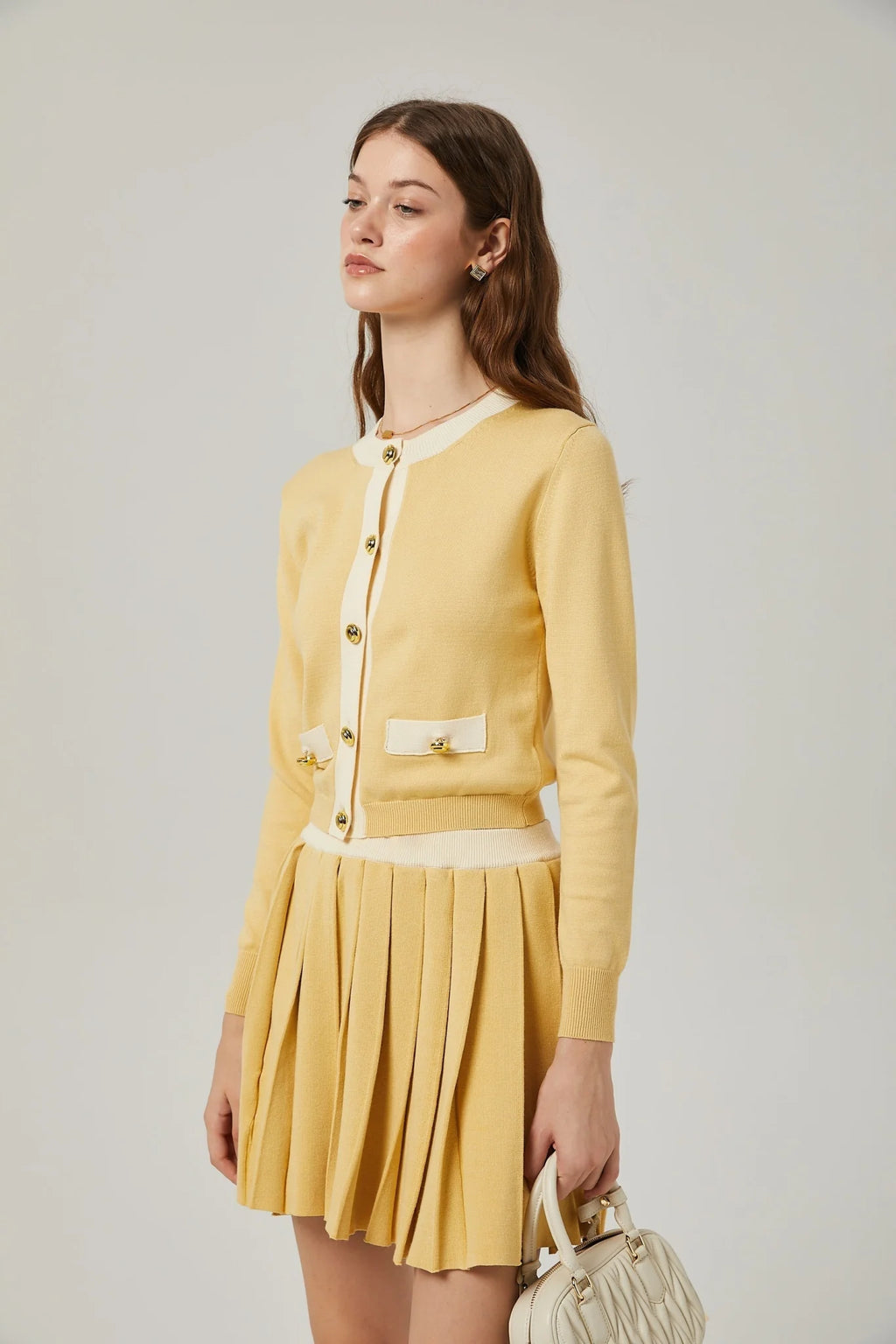 Malaya Cardigan & Skirt Yellow Wool Set