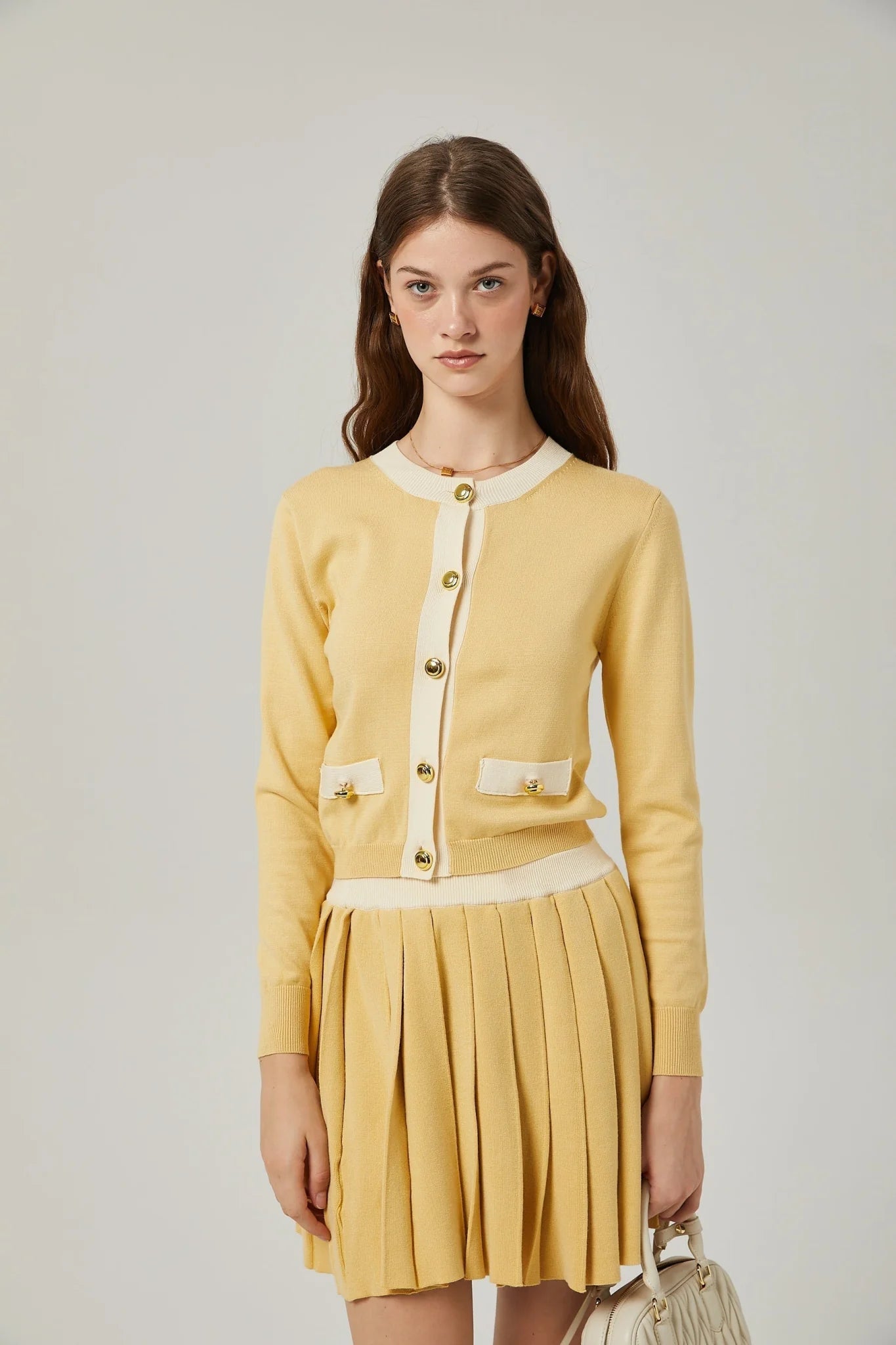 Malaya Cardigan & Skirt Yellow Wool Set