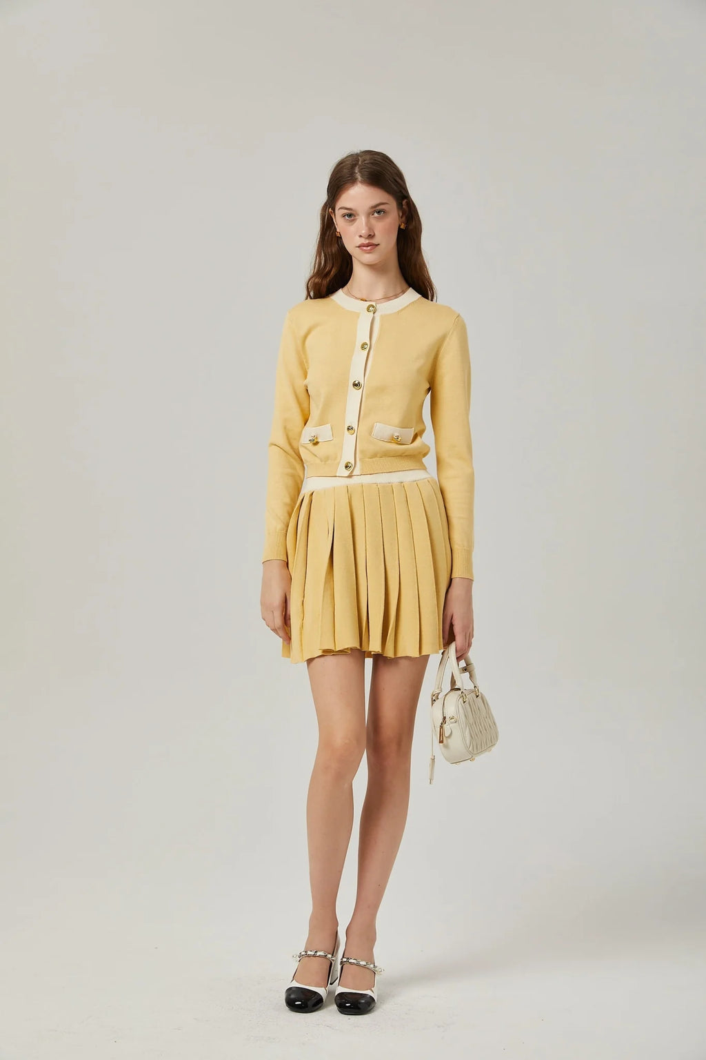Malaya Cardigan & Skirt Yellow Wool Set