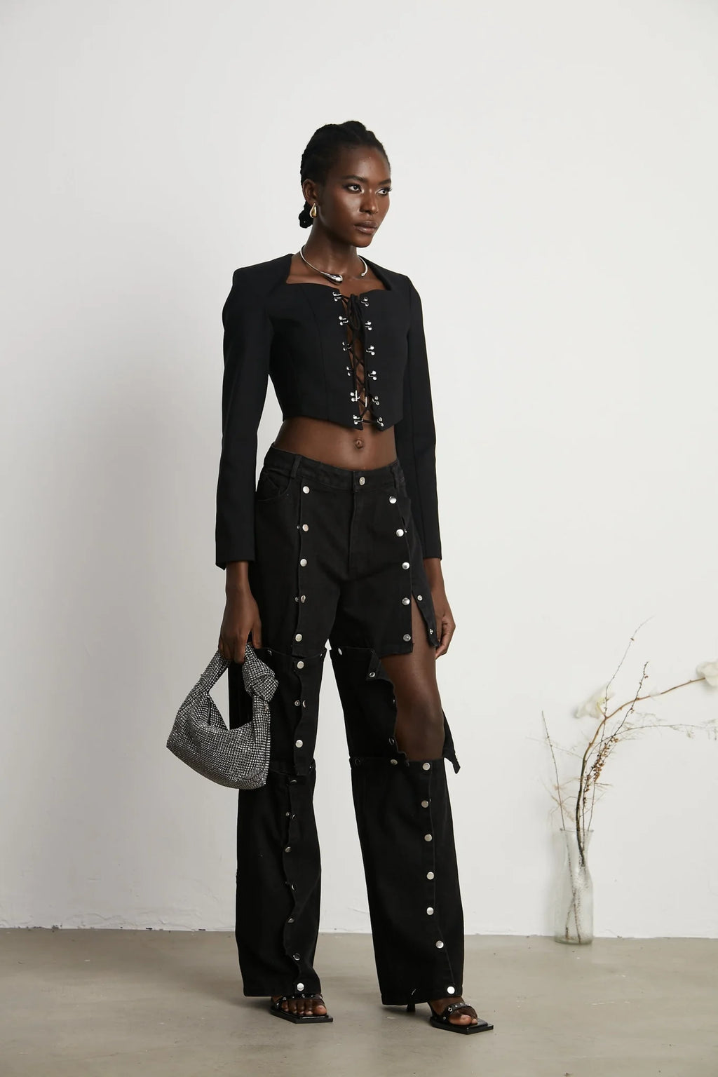 Malaya Jeans Black Buttoned Wide Leg