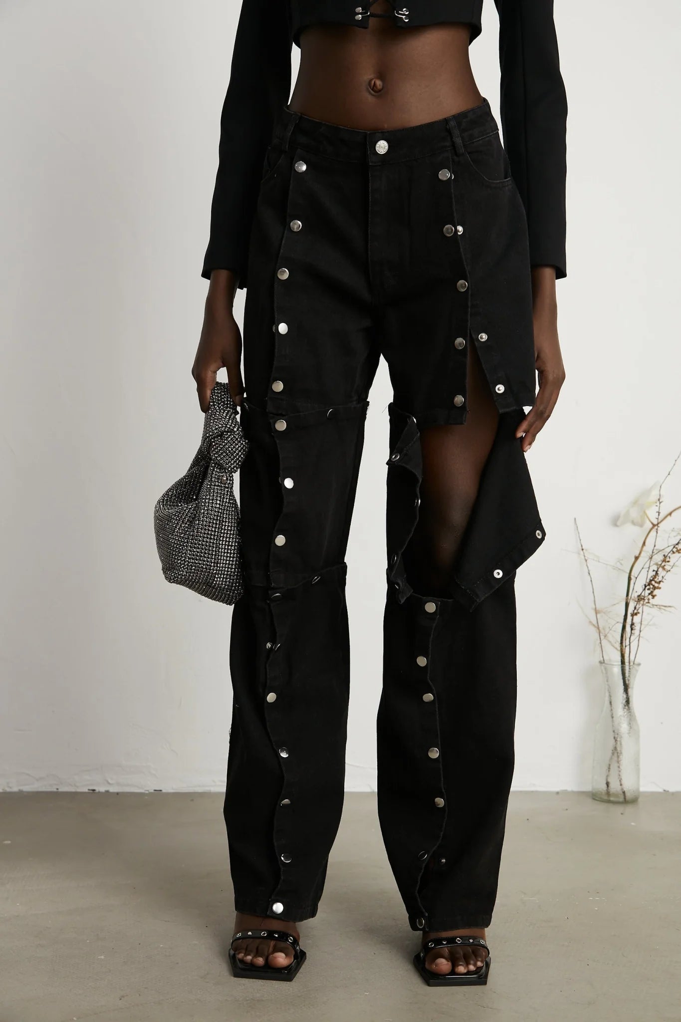 Malaya Jeans Black Buttoned Wide Leg