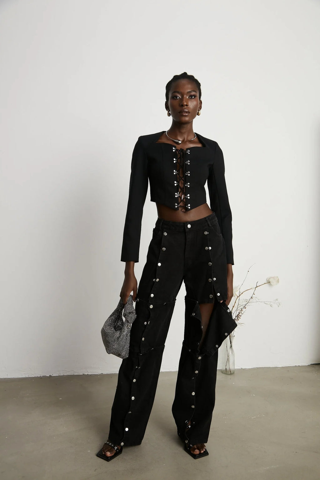Malaya Jeans Black Buttoned Wide Leg