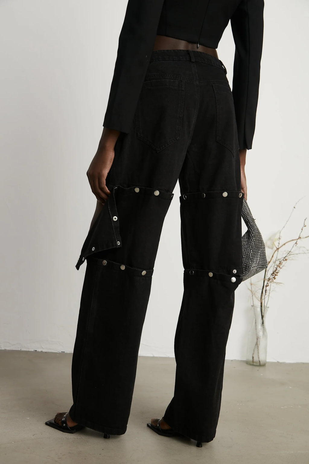 Malaya Jeans Black Buttoned Wide Leg