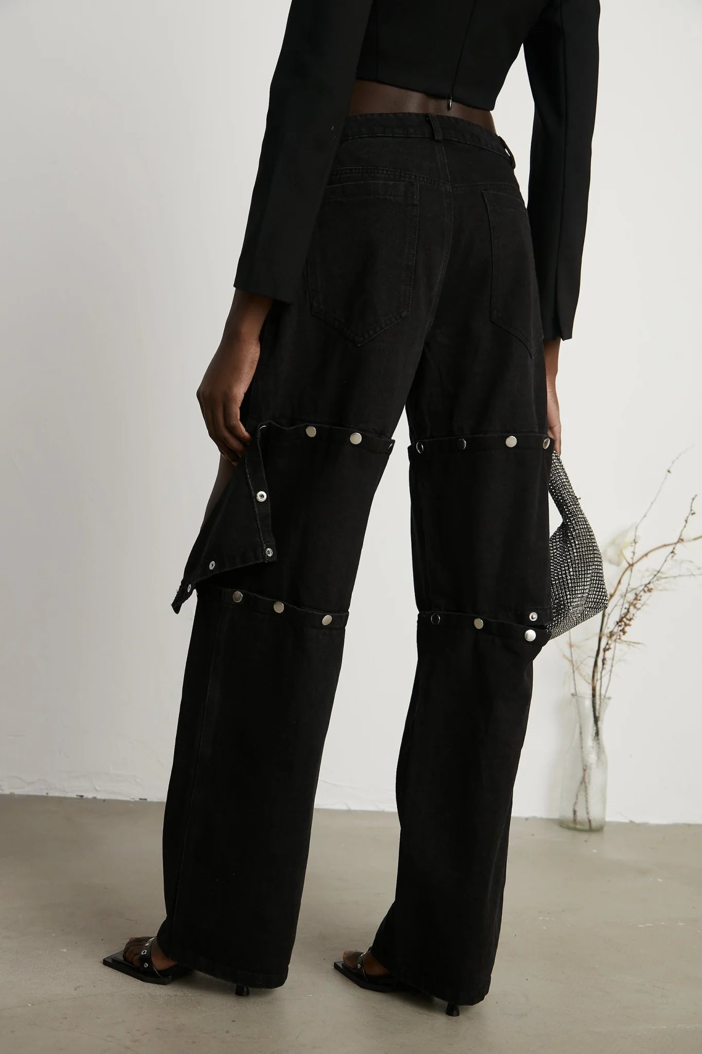 Malaya Jeans Black Buttoned Wide Leg