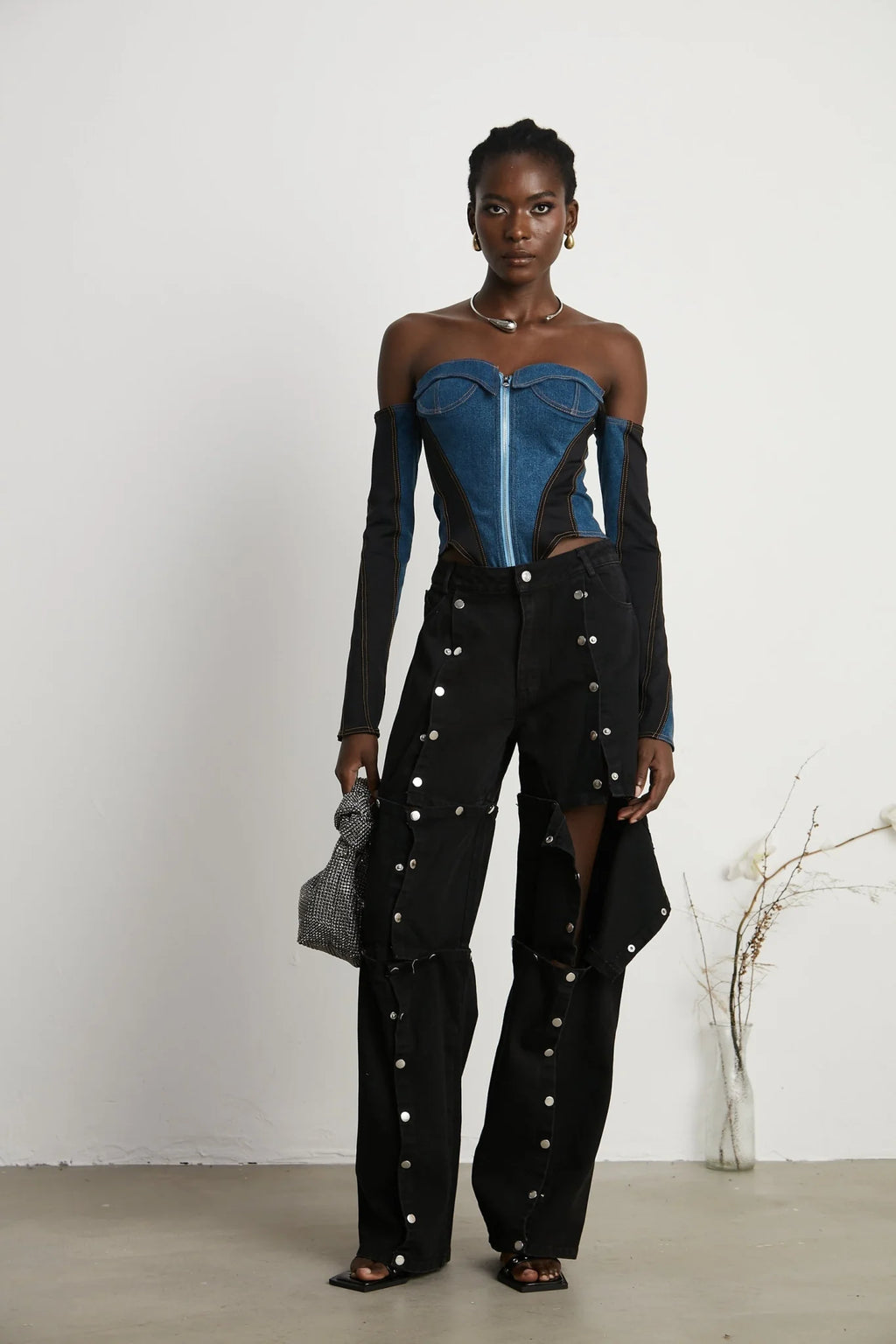 Malaya Jeans Black Buttoned Wide Leg