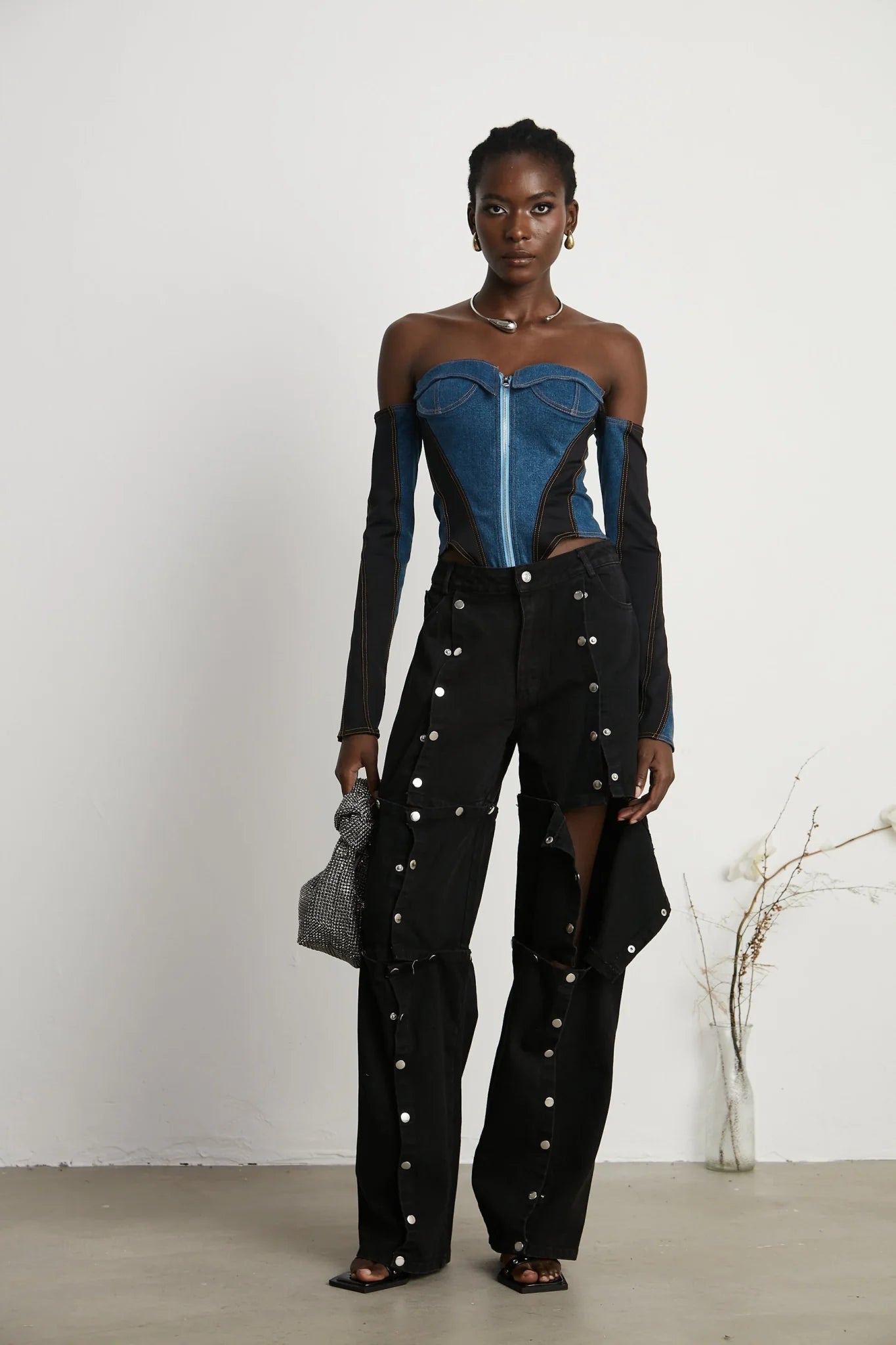 Malaya Jeans Black Buttoned Wide Leg