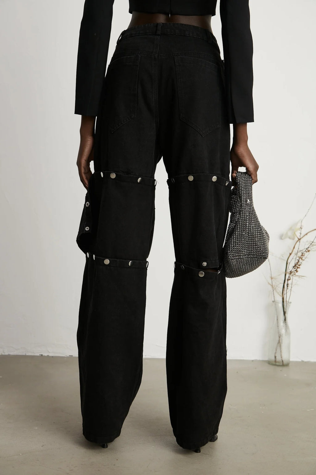 Malaya Jeans Black Buttoned Wide Leg