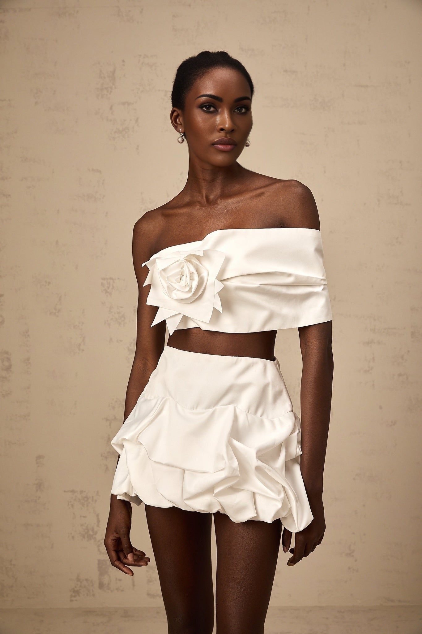 Malaya Skirt & Top Set White Floral Pleated Matching Kit