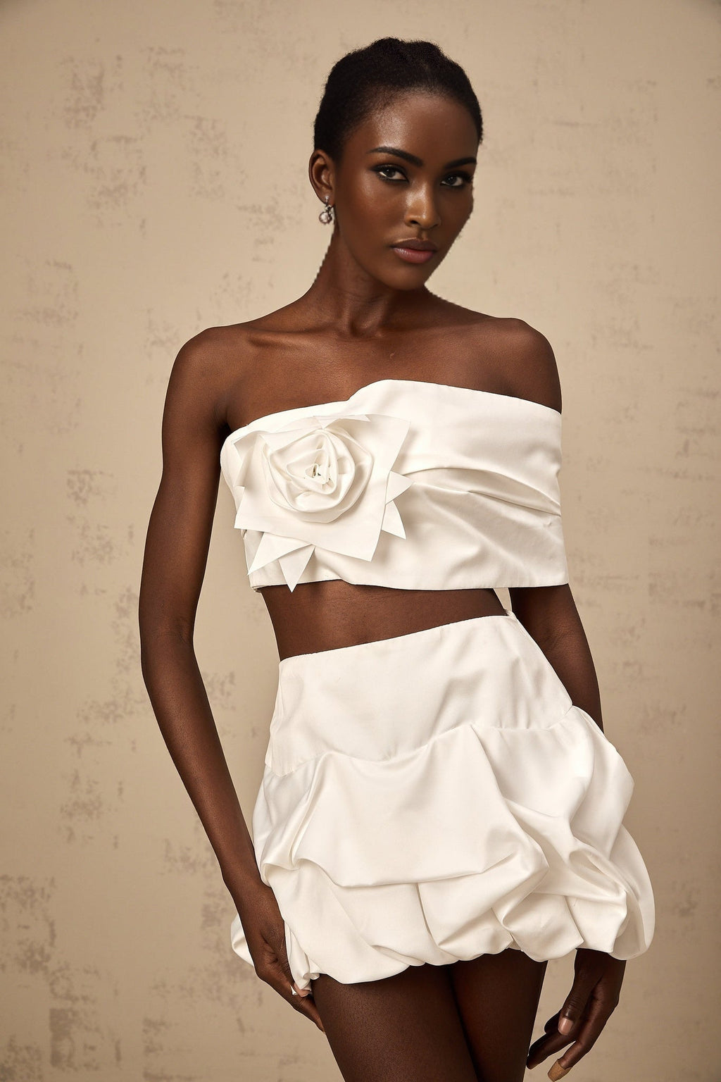 Malaya Skirt & Top Set White Floral Pleated Matching Kit