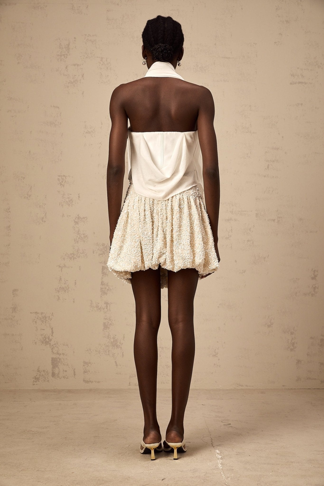 Malia Floral Top White Halterneck Asymmetric Applique