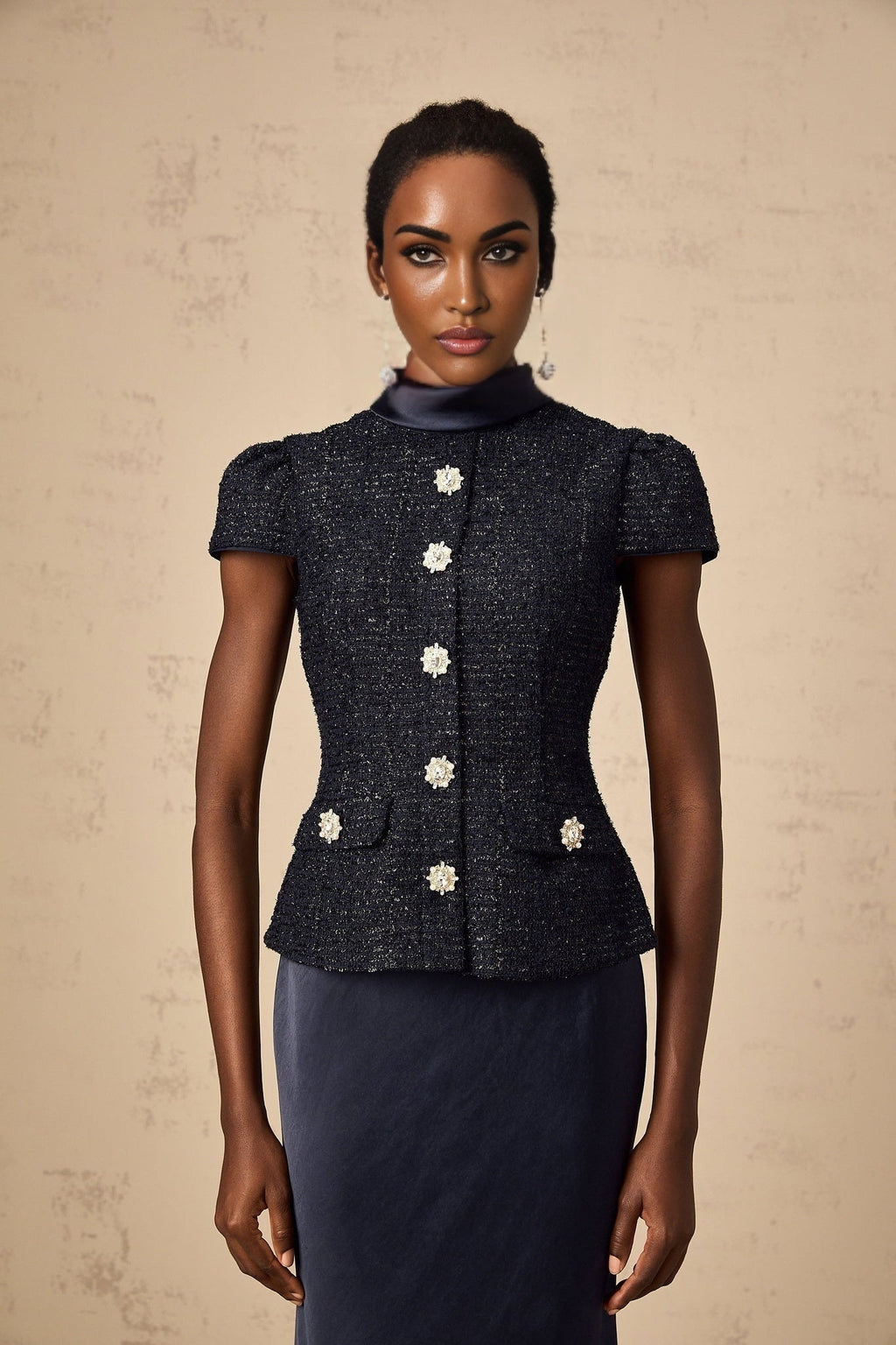 Malia Maxi Dress in Vivid Navy with Sleek Satin Finish & Detachable Skirt Panel