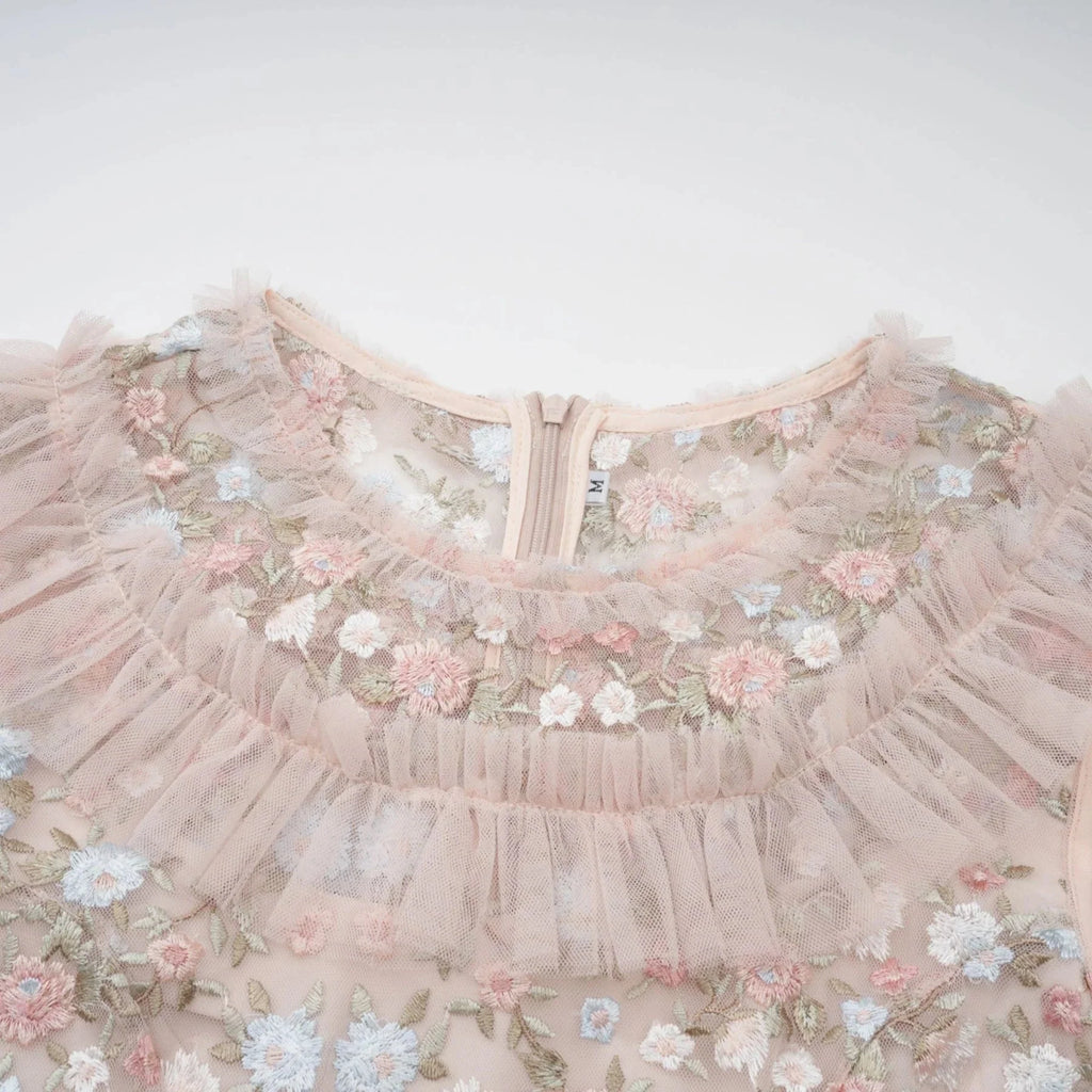 Malia Midi Dress Floral - Embroidered Tiered Ruffle & Back Zipper