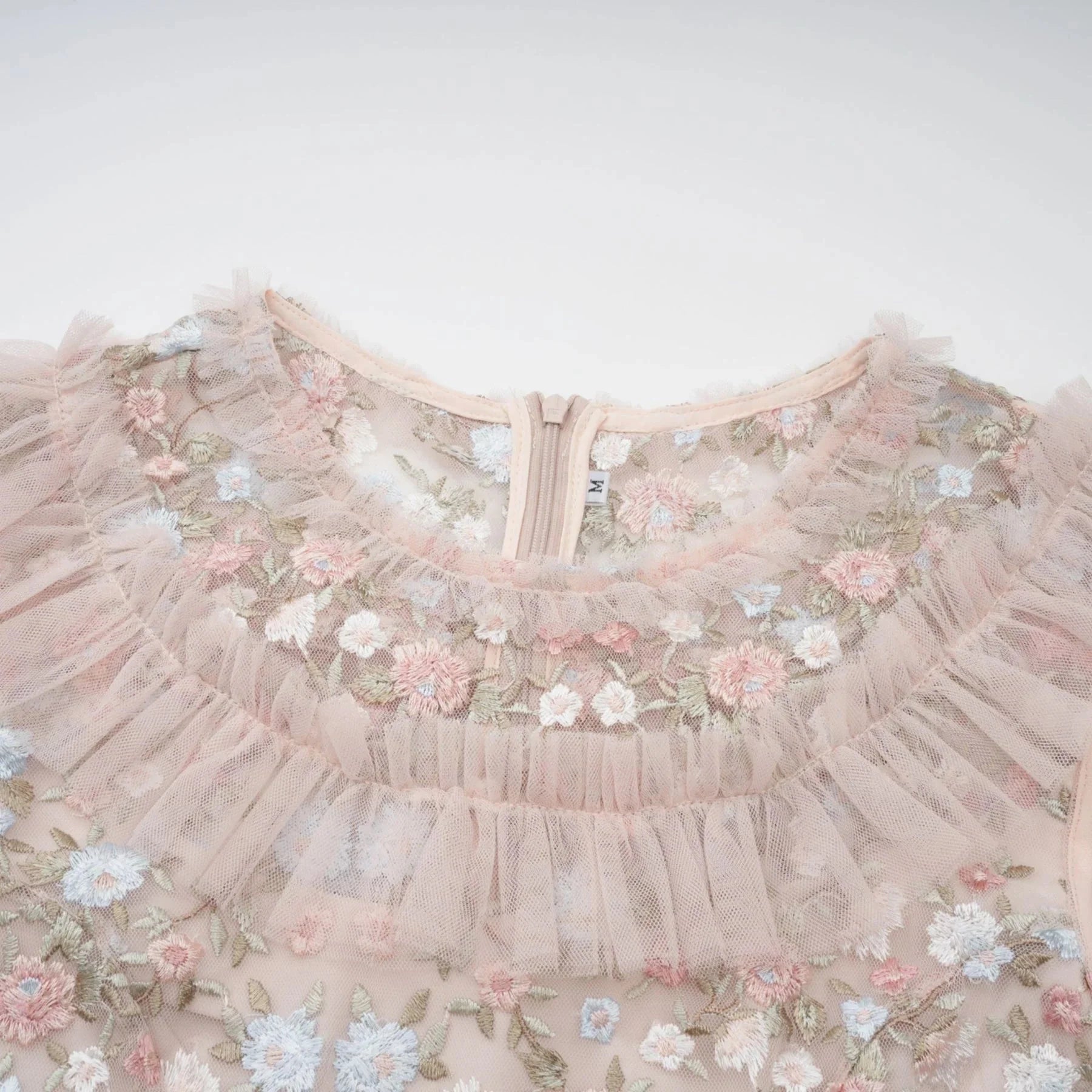 Malia Midi Dress Floral - Embroidered Tiered Ruffle & Back Zipper
