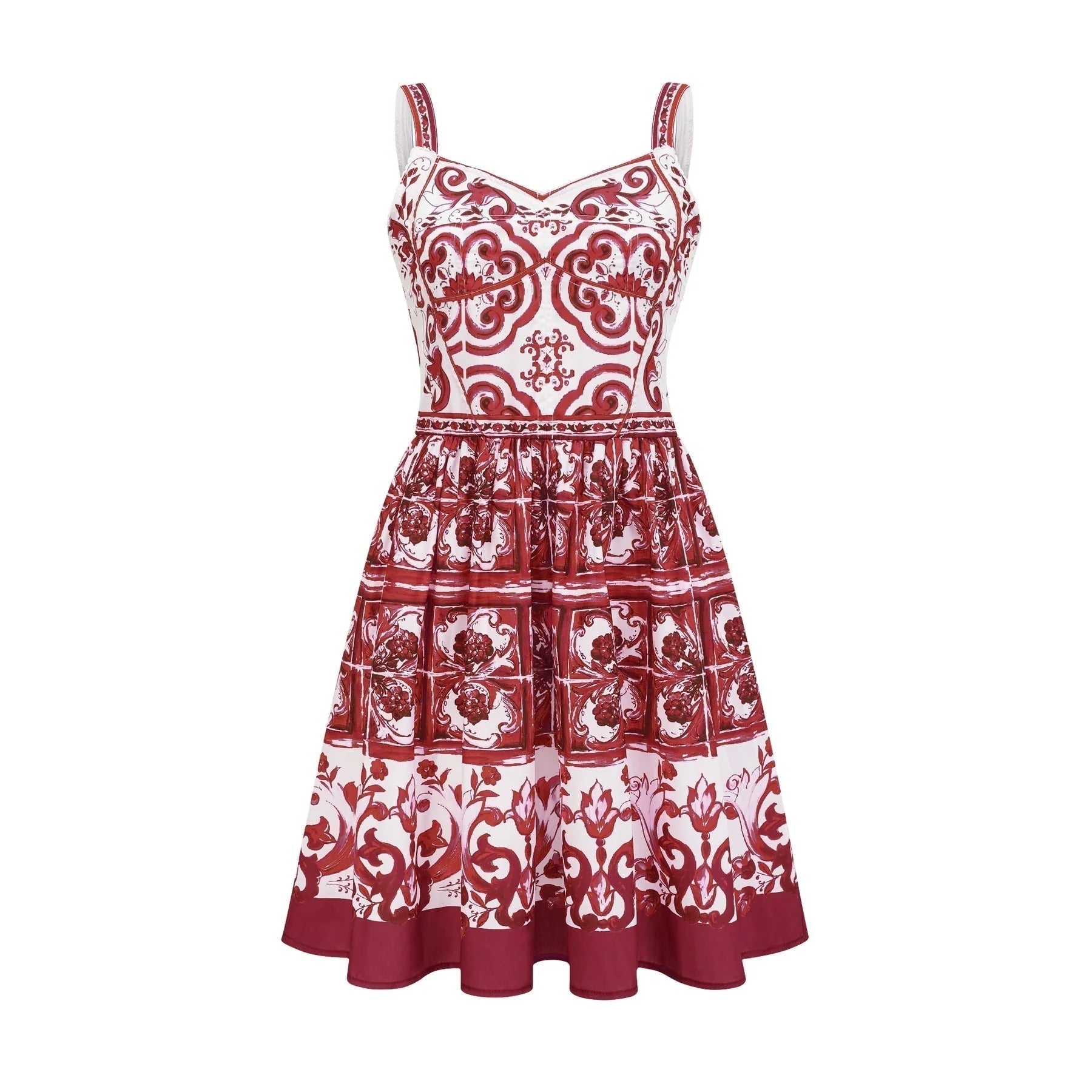 Malia Mini Dress Red & White Graphic Print Flare