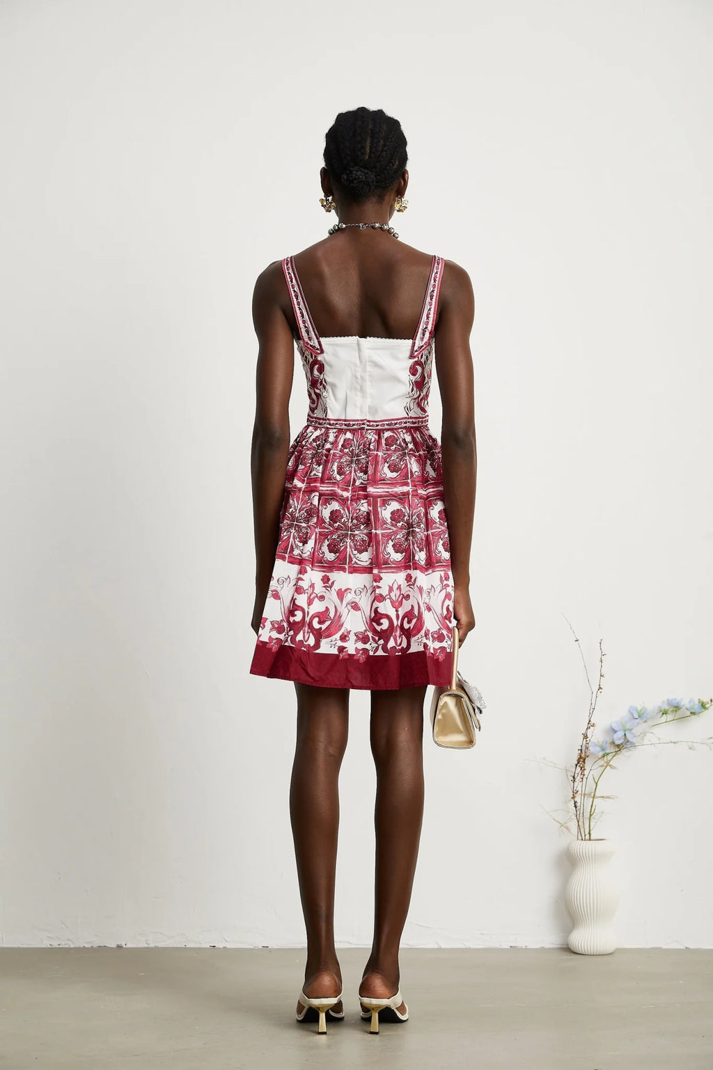 Malia Mini Dress Red & White Graphic Print Flare
