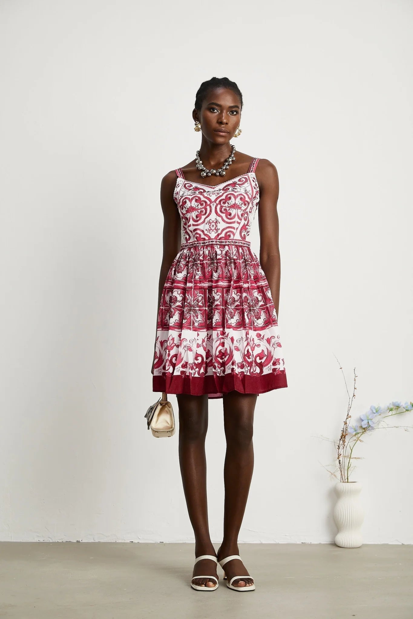 Malia Mini Dress Red & White Graphic Print Flare