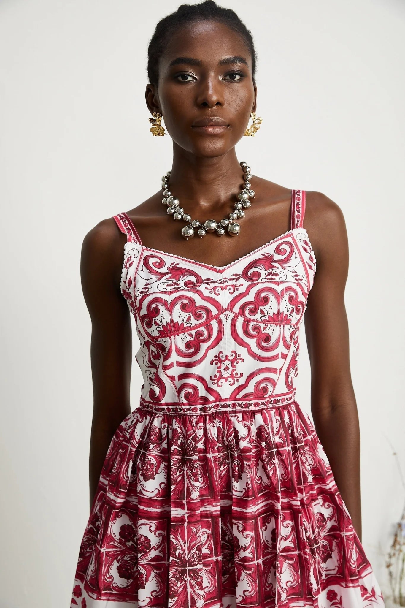 Malia Mini Dress Red & White Graphic Print Flare