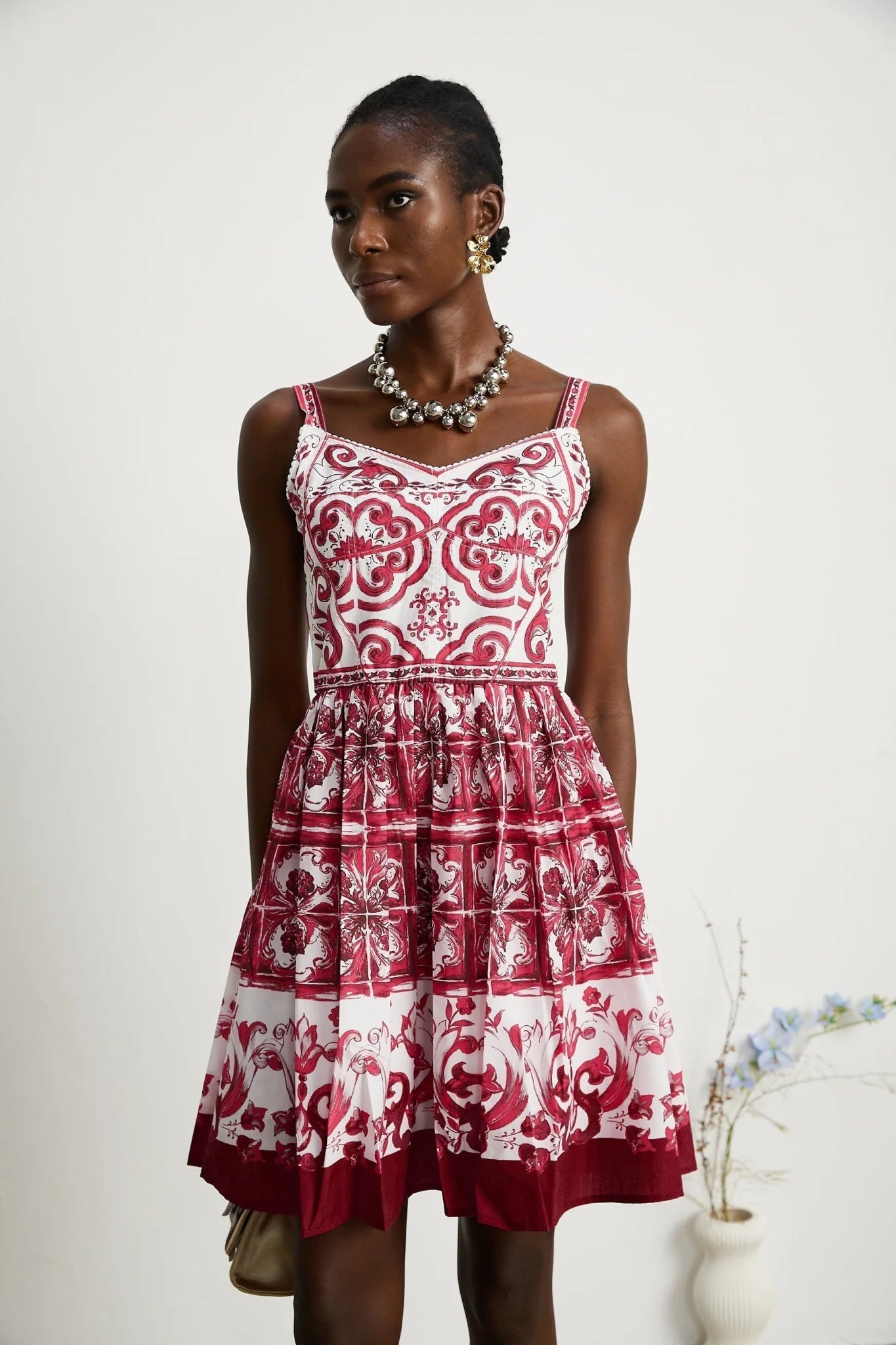 Malia Mini Dress Red & White Graphic Print Flare