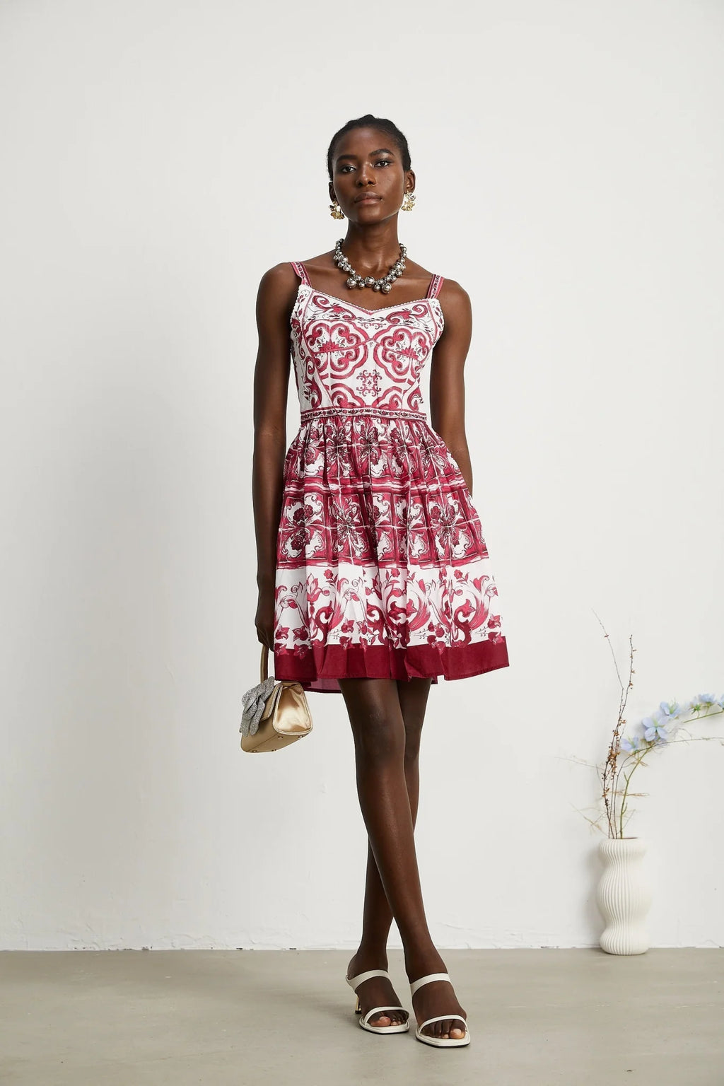 Malia Mini Dress Red & White Graphic Print Flare