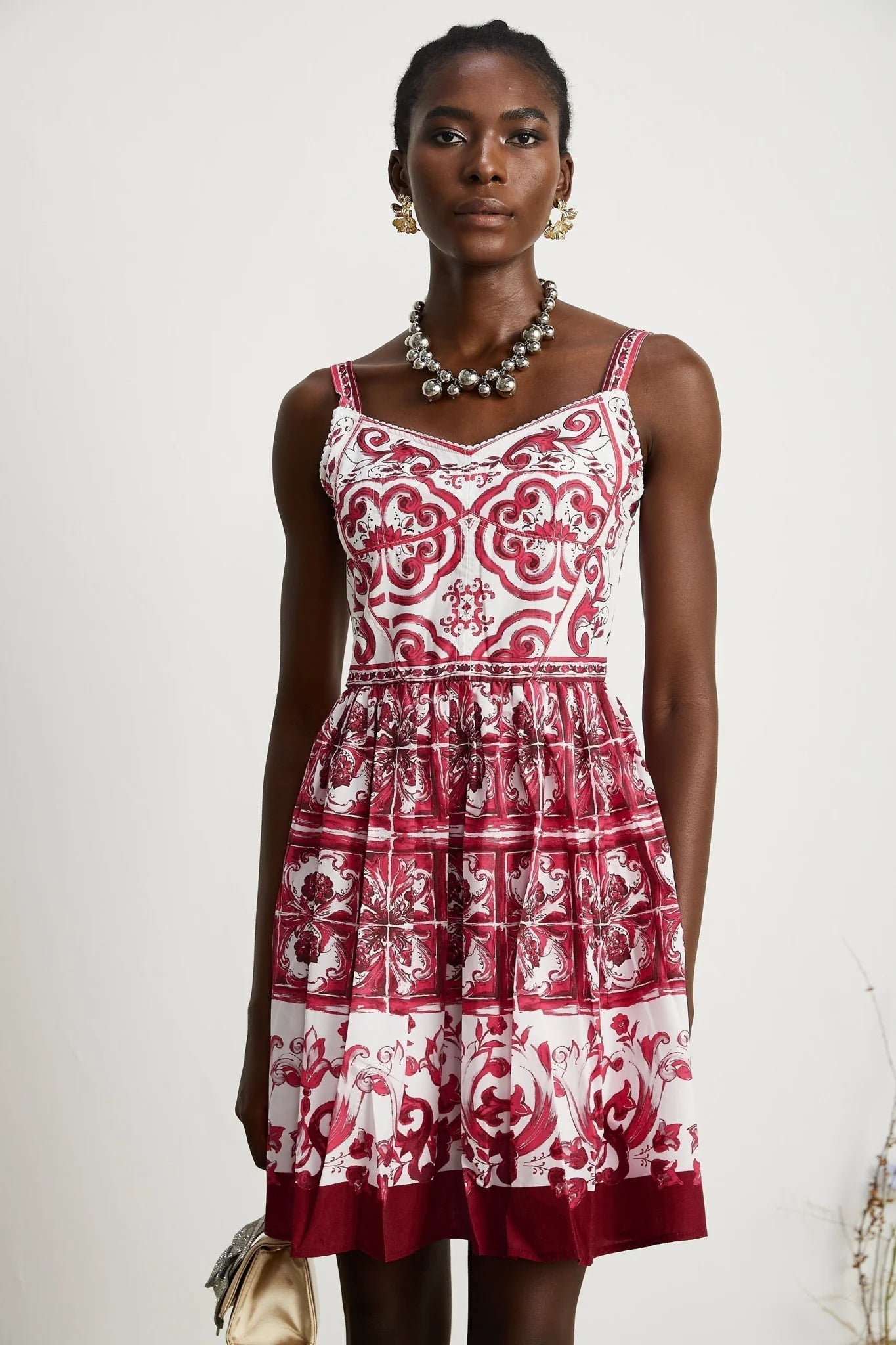 Malia Mini Dress Red & White Graphic Print Flare