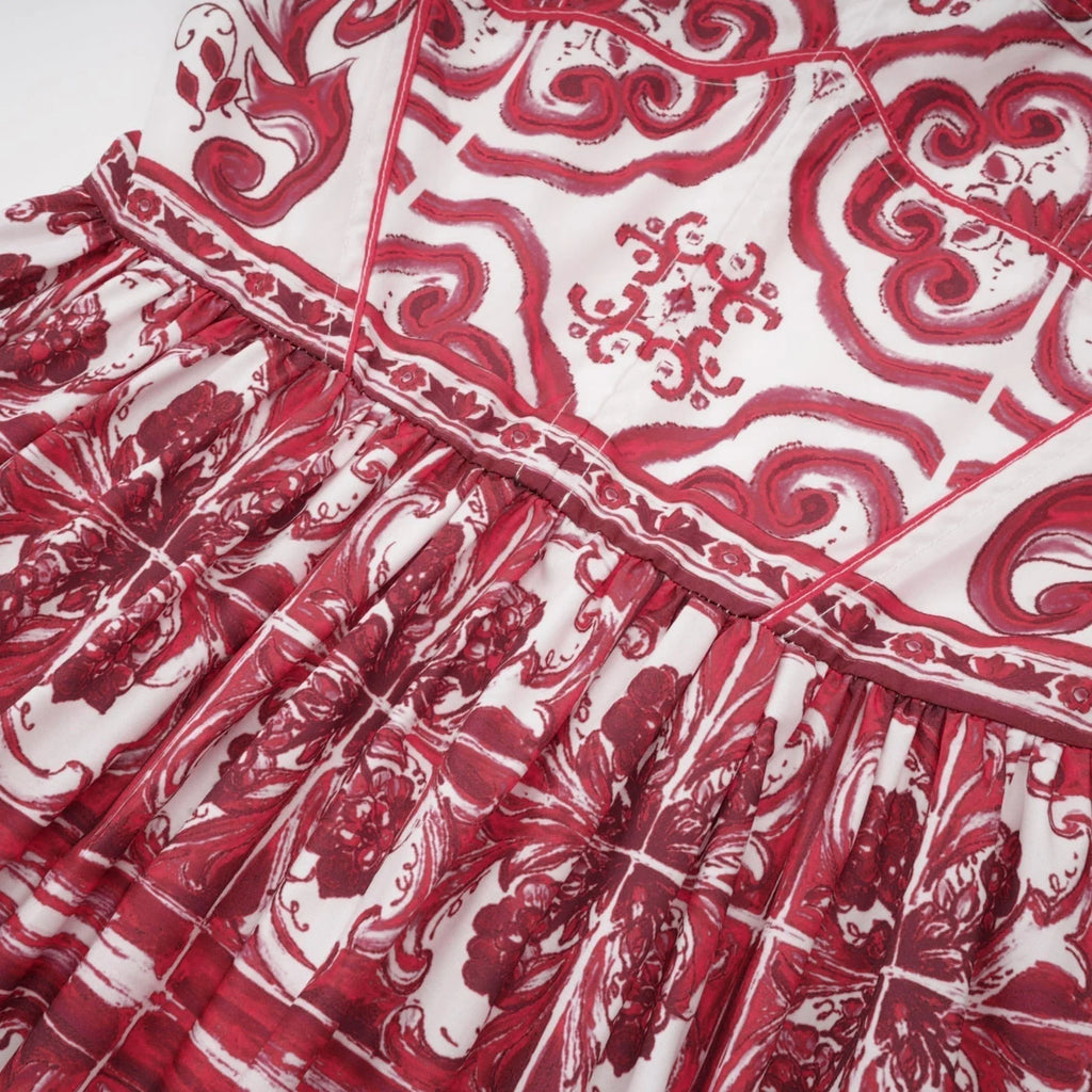 Malia Mini Dress Red & White Graphic Print Flare