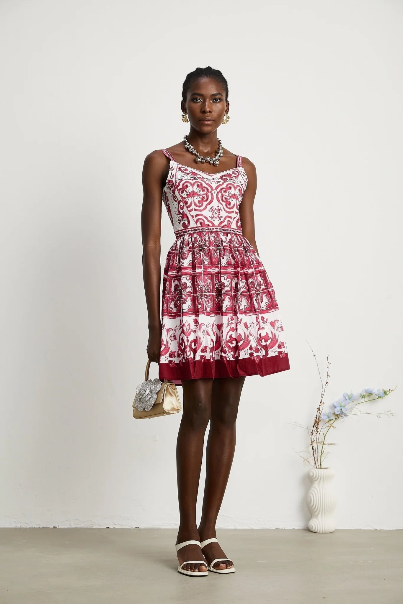 Malia Mini Dress Red & White Graphic Print Flare