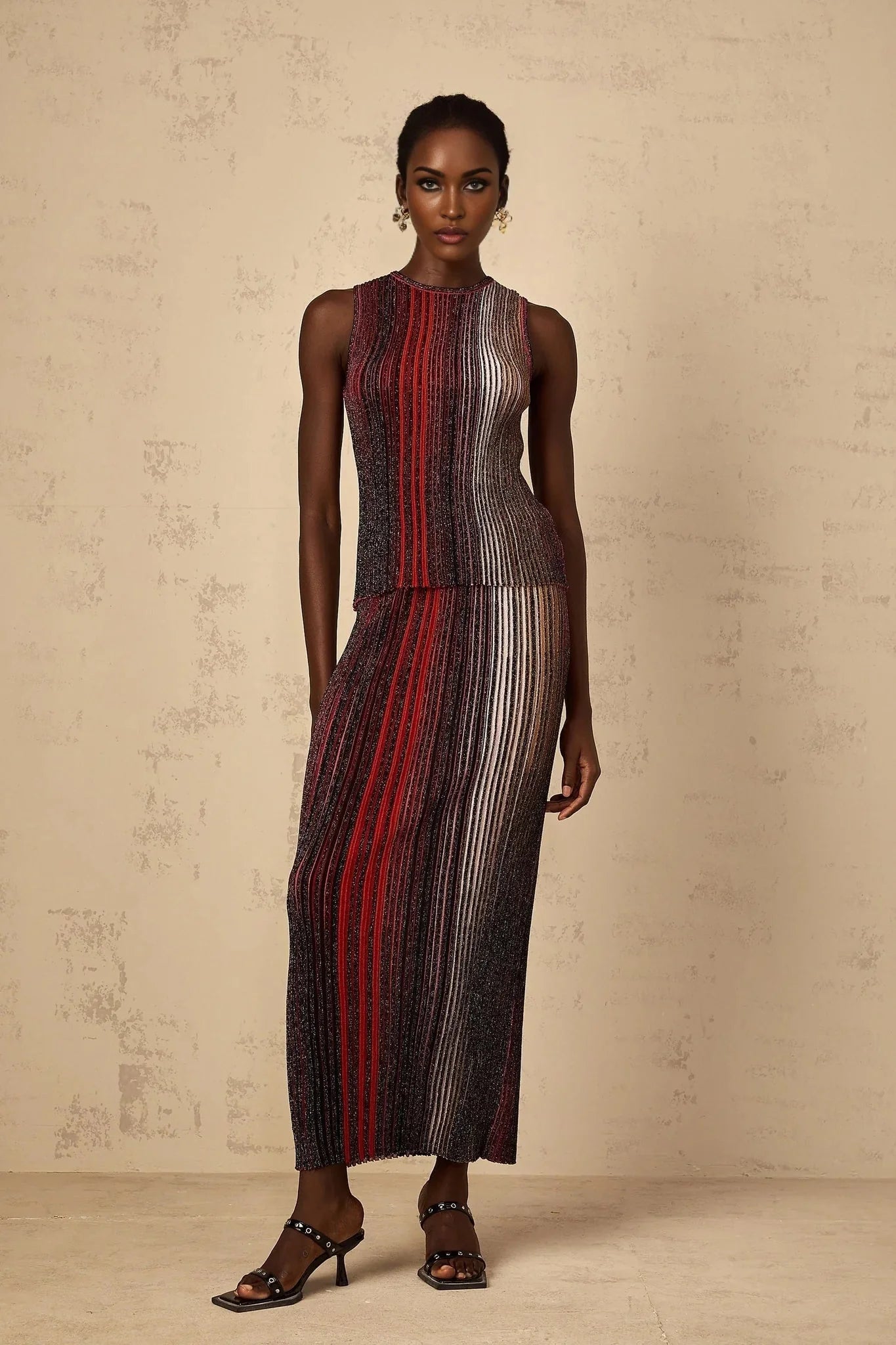 Malia Top & Skirt Set with Textured Finish and Striped Design
