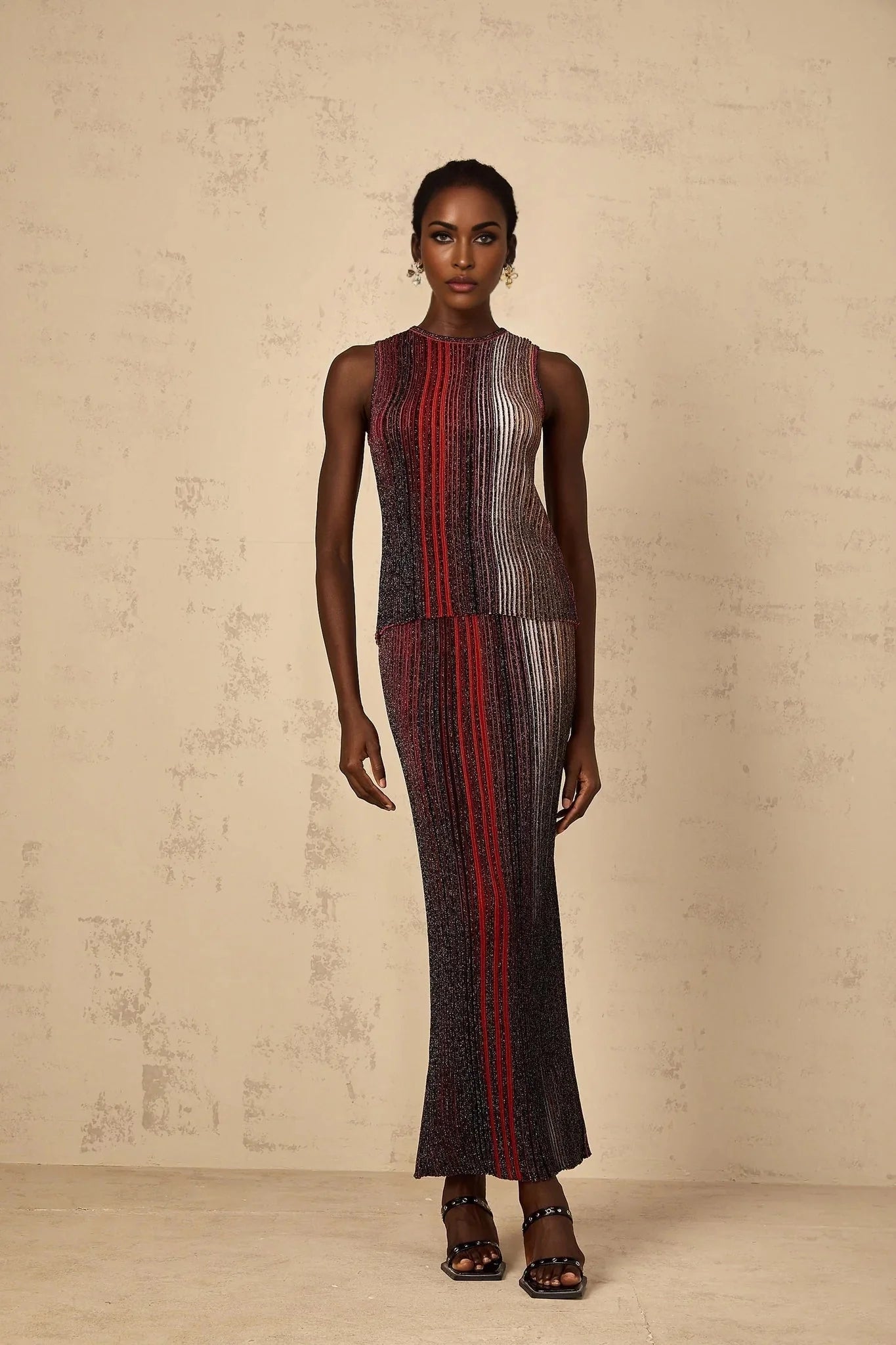 Malia Top & Skirt Set with Textured Finish and Striped Design