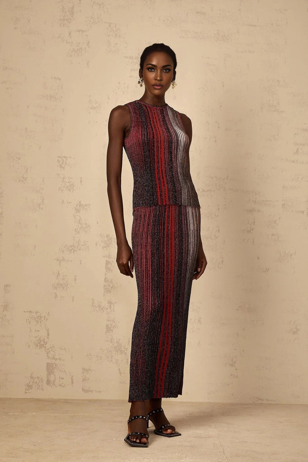 Malia Top & Skirt Set with Textured Finish and Striped Design
